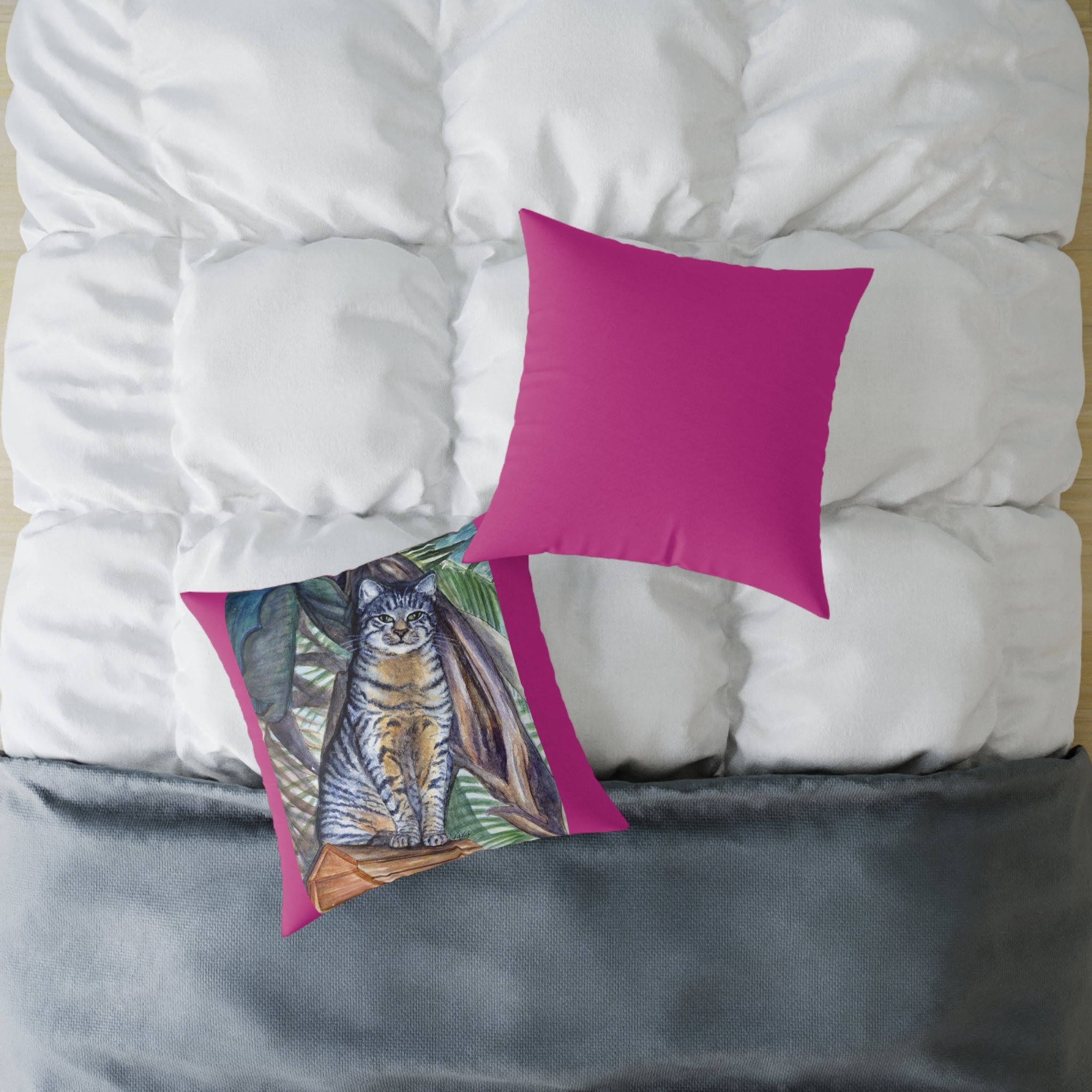 Throw Pillow with Zipper - Decorative Square Cushion with Tabby Jungle Cat