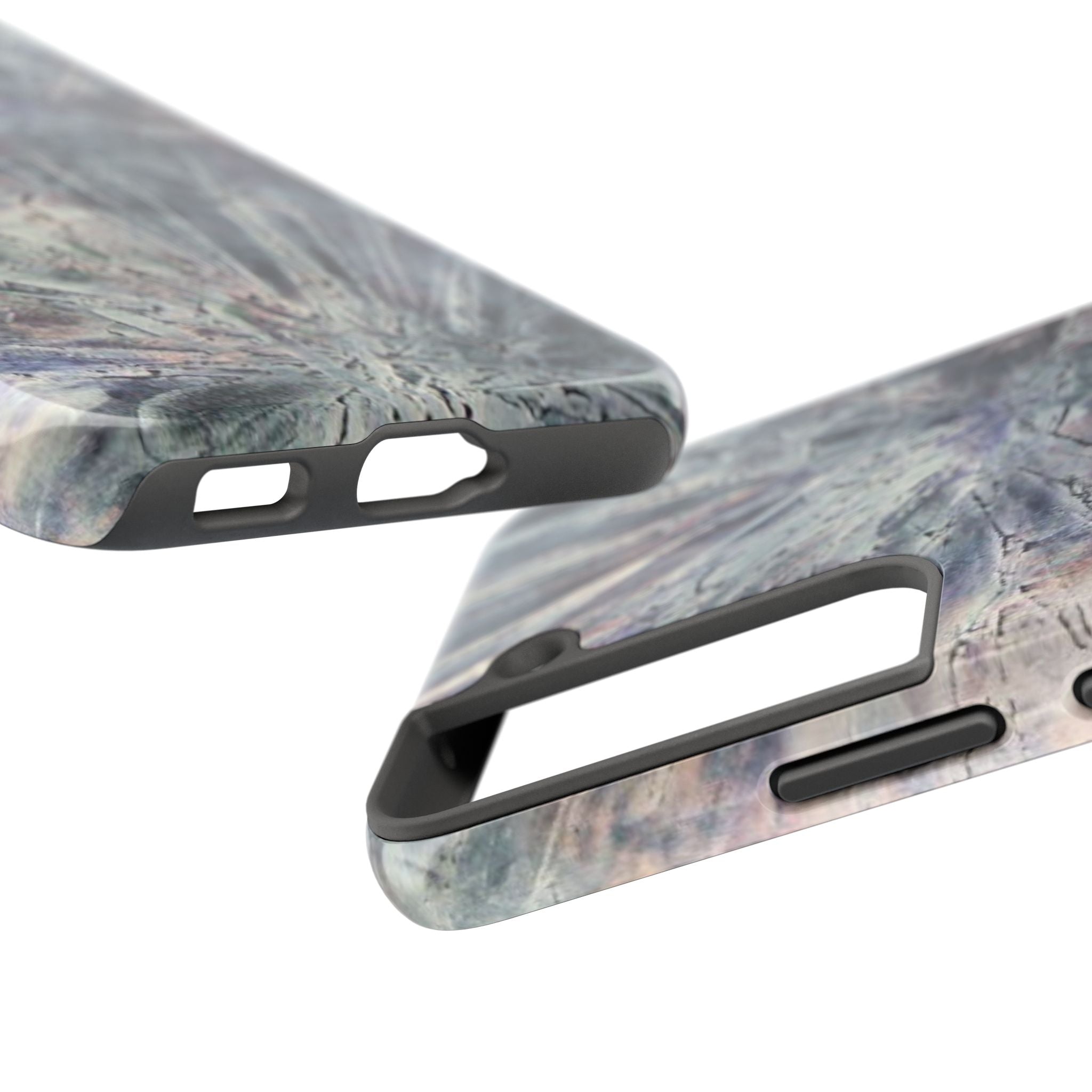 Phone case in abstract bursts of silver crystal design with rubber lining for strong impact and UV protection