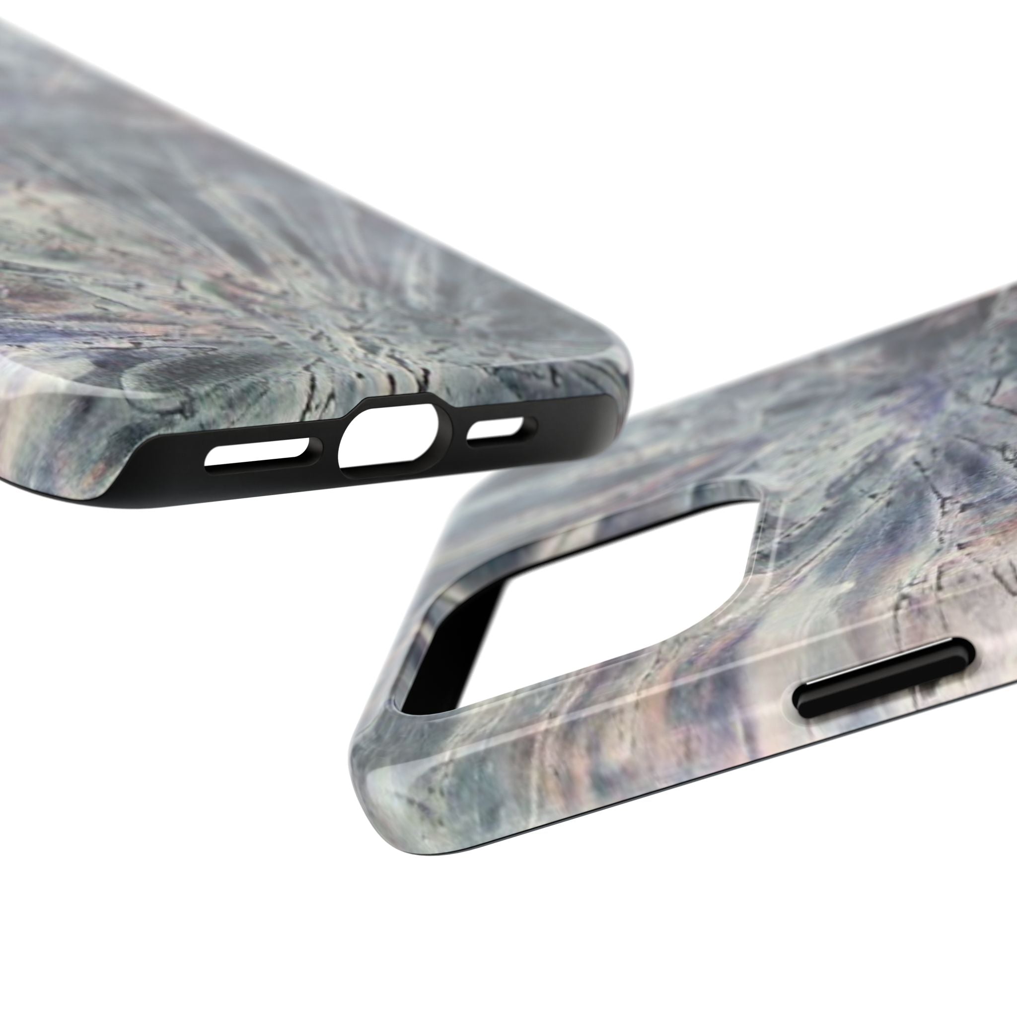Phone case in abstract bursts of silver crystal design with rubber lining for strong impact and UV protection