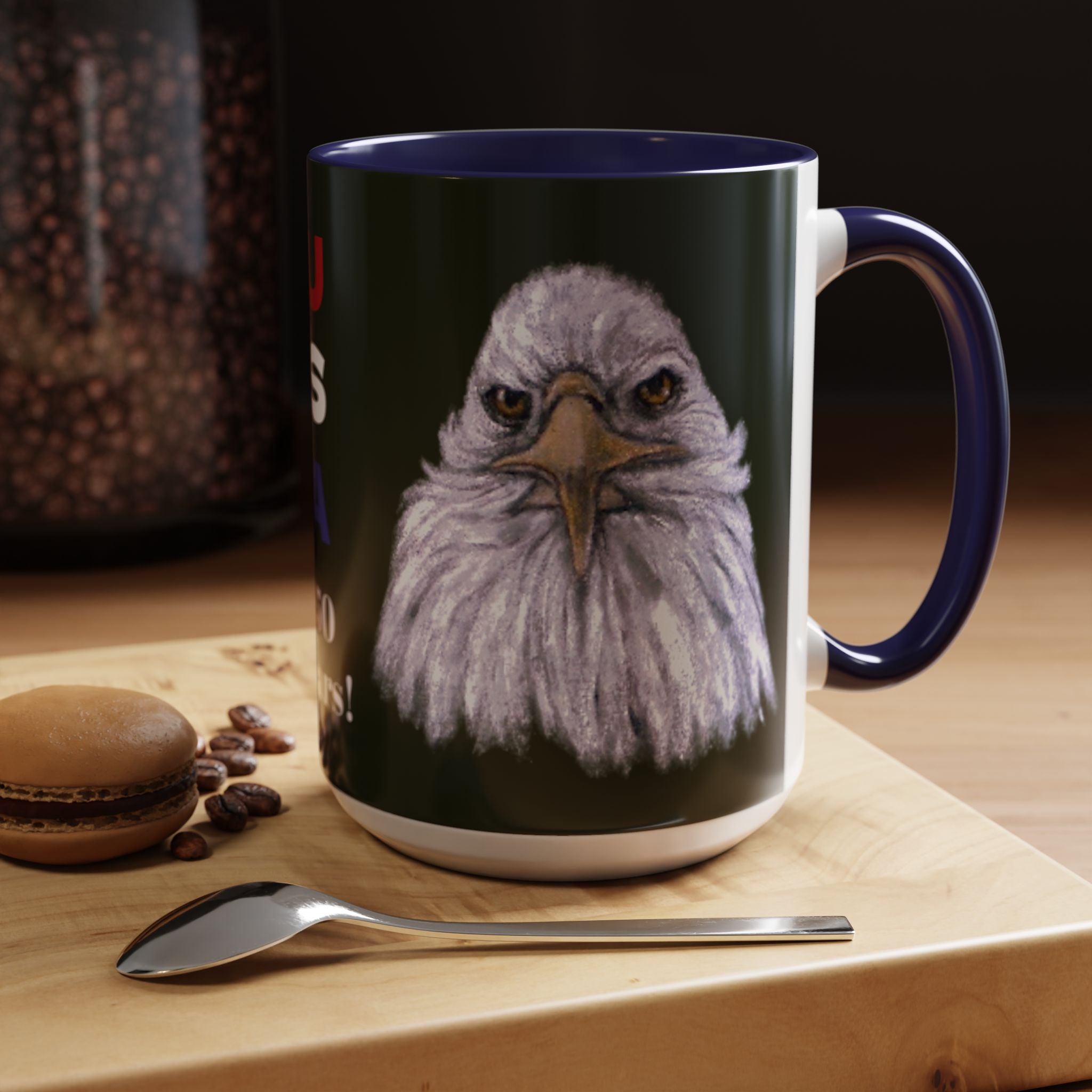 Mug with a bald eagle on 15 oz mug with Navy accents