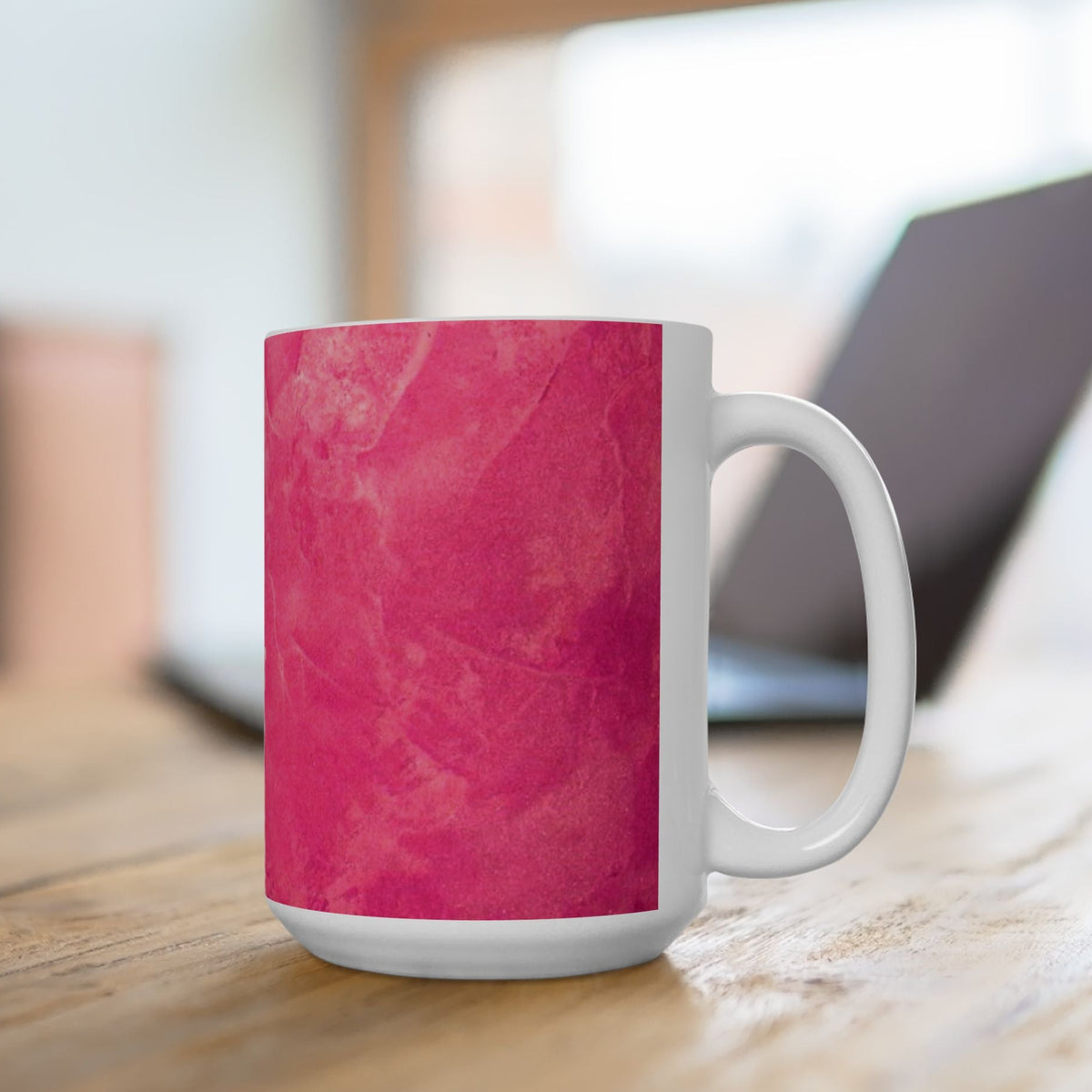 15 oz A white ceramic coffee mug with a marble hot pink wrap design - glossy ceramic - dishwasher safe- microwave safe