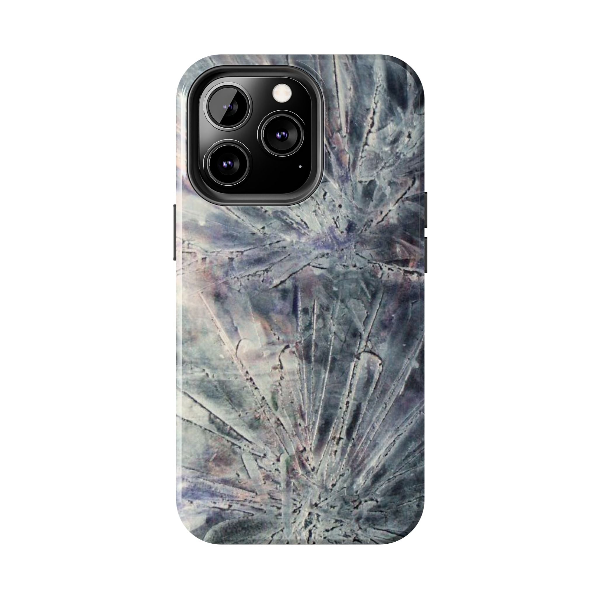 Phone case in abstract bursts of silver crystal design with rubber lining for strong impact and UV protection