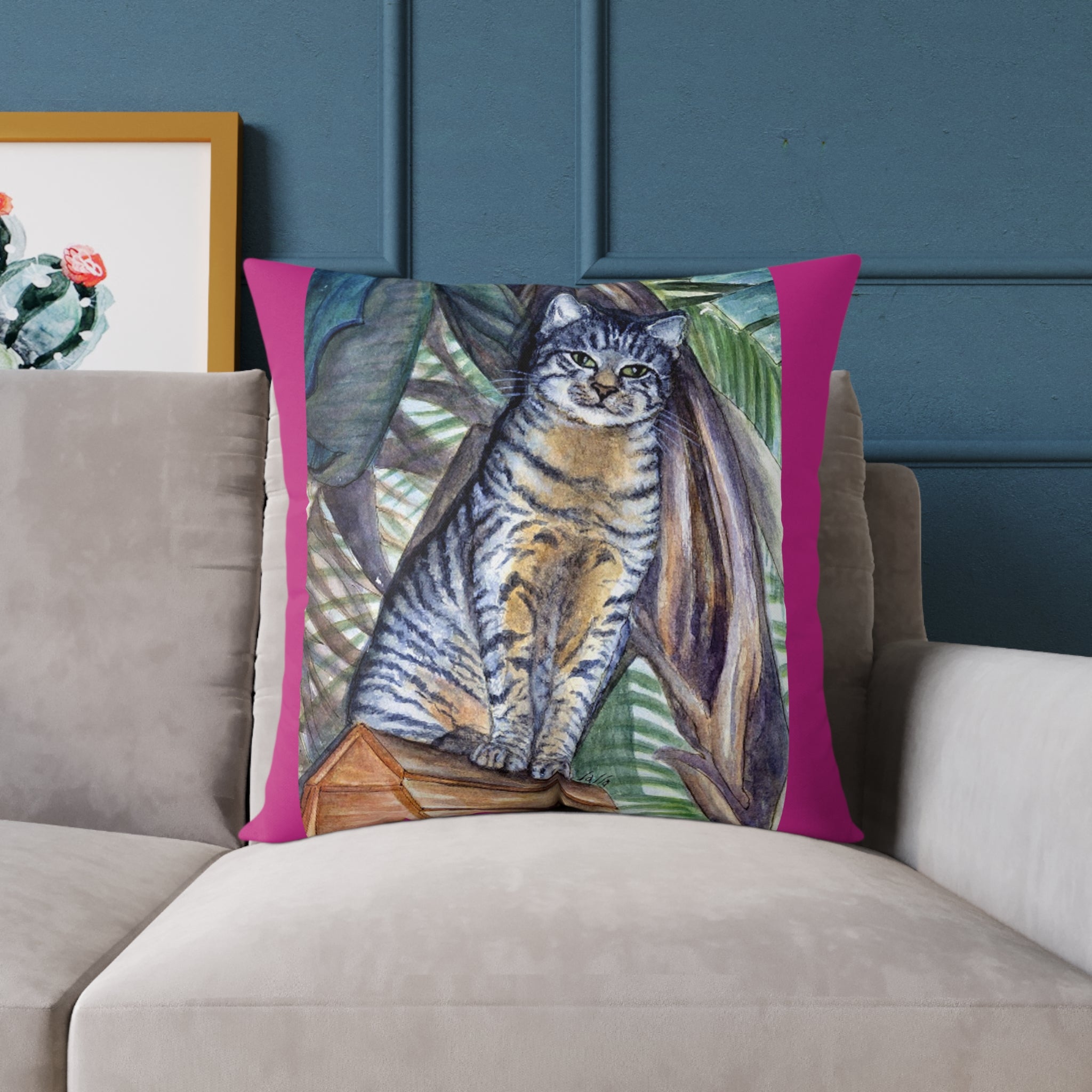 Throw Pillow with Zipper - Decorative Square Cushion with Tabby Jungle Cat