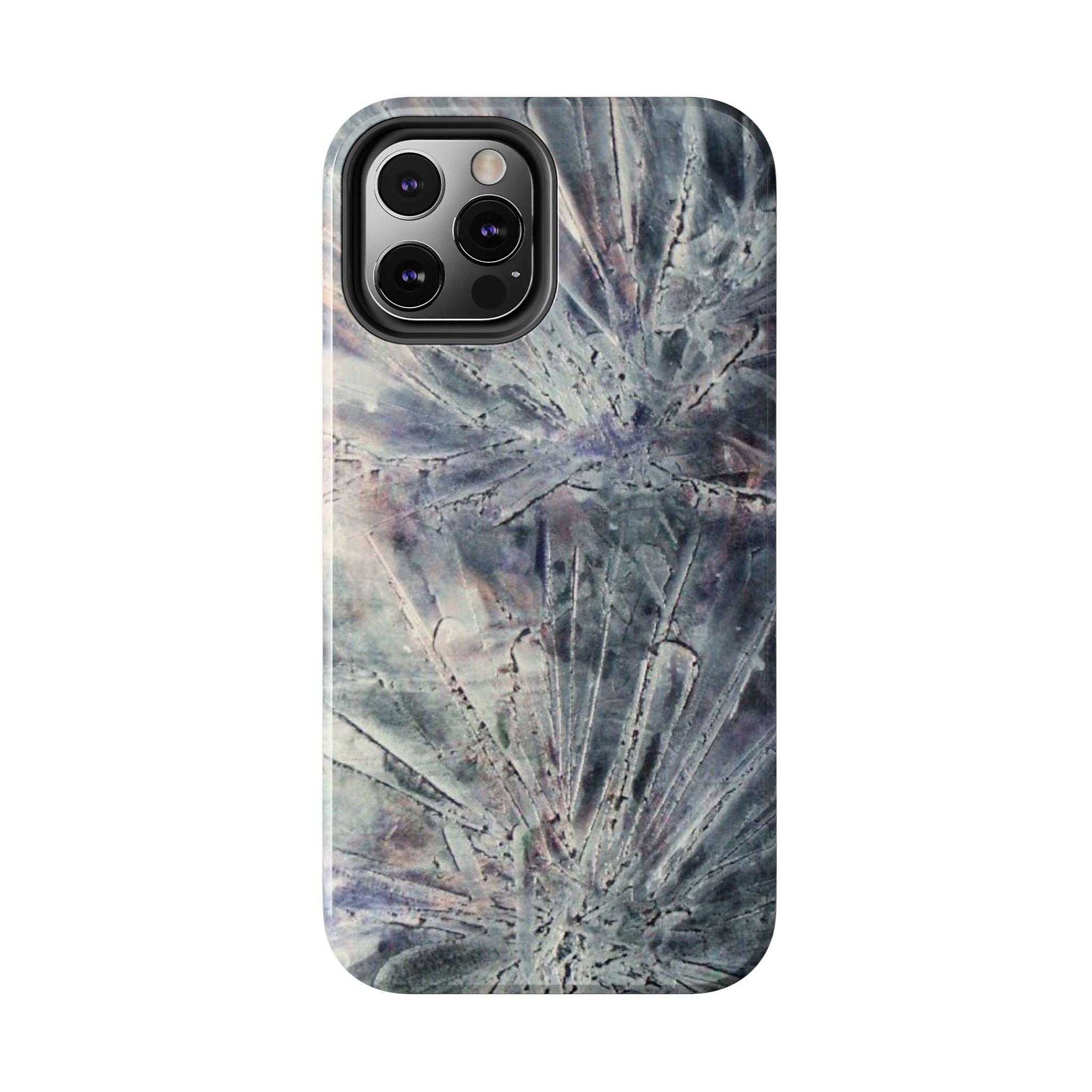 Phone case in abstract bursts of silver crystal design with rubber lining for strong impact and UV protection