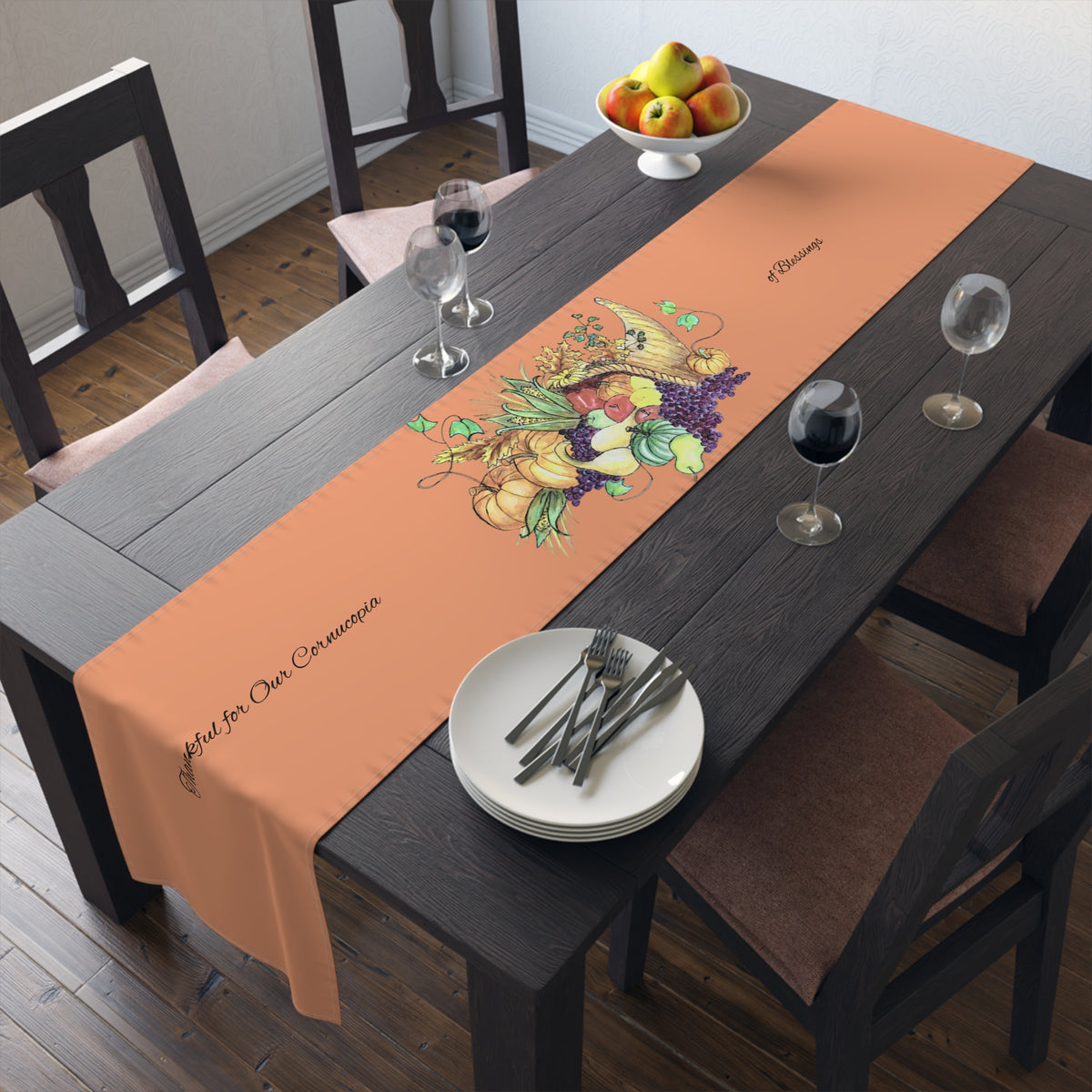 Table Runner - Thankful for Our Cornucopia of Blessings (Cotton, Poly) by Studio Blitz