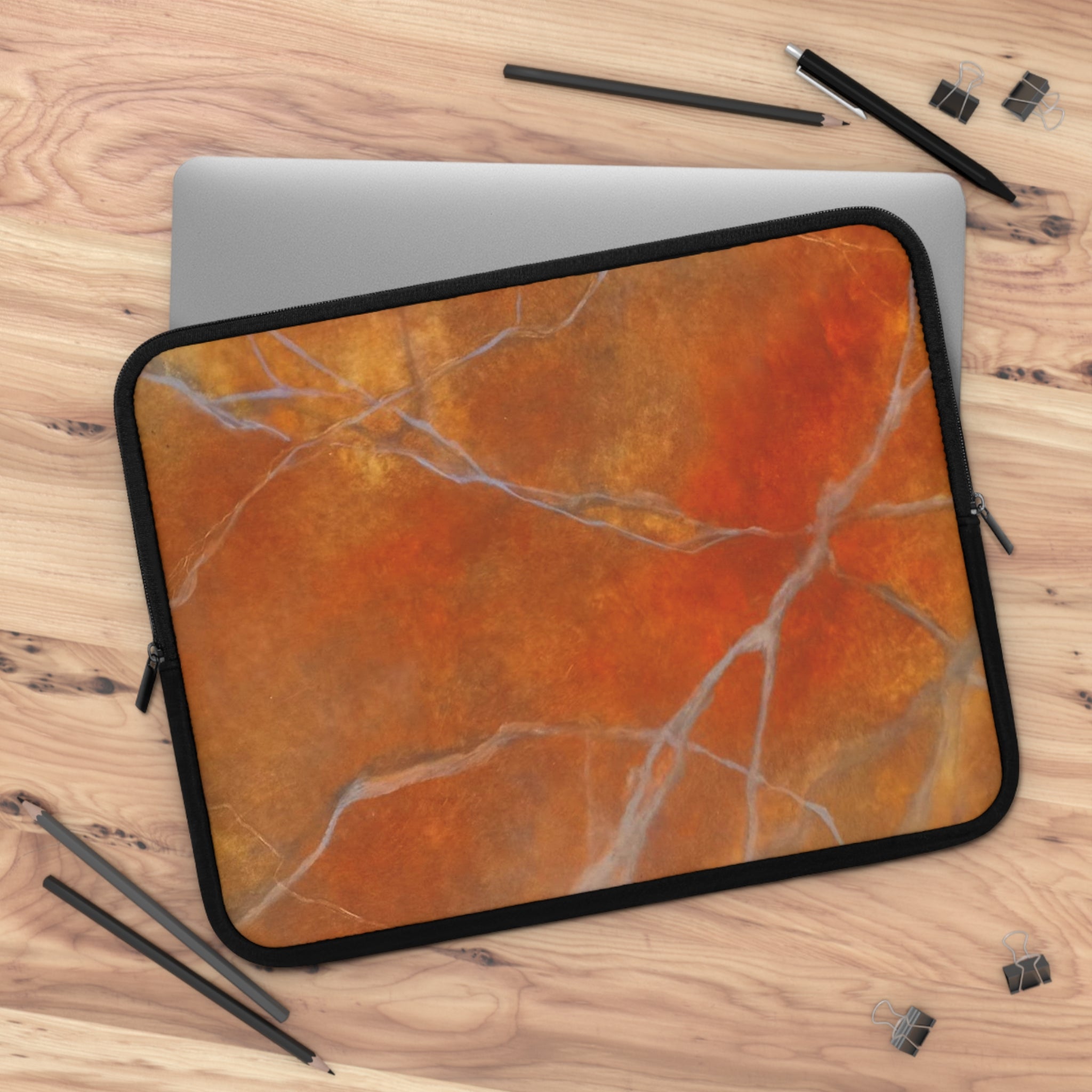 Laptop Sleeve in Stylish Red/Orange Marble Design