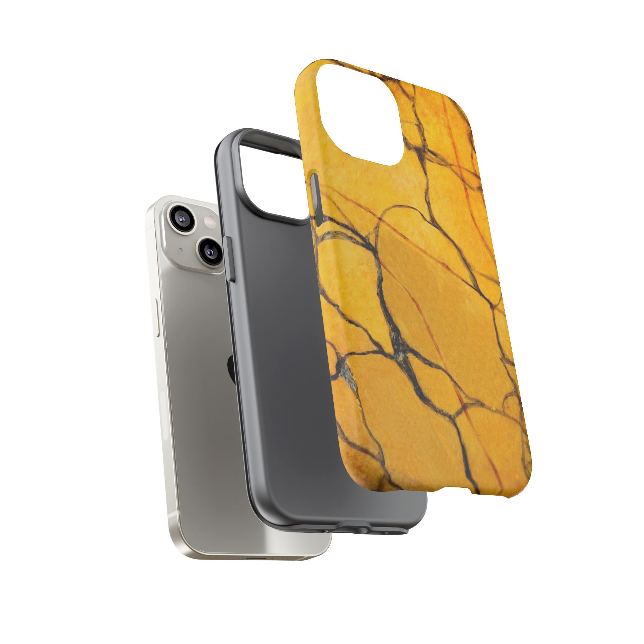  phone case in eye catching gold marble design in glossy or matte finish with silicone lining and hard shell for impact and UV resistance