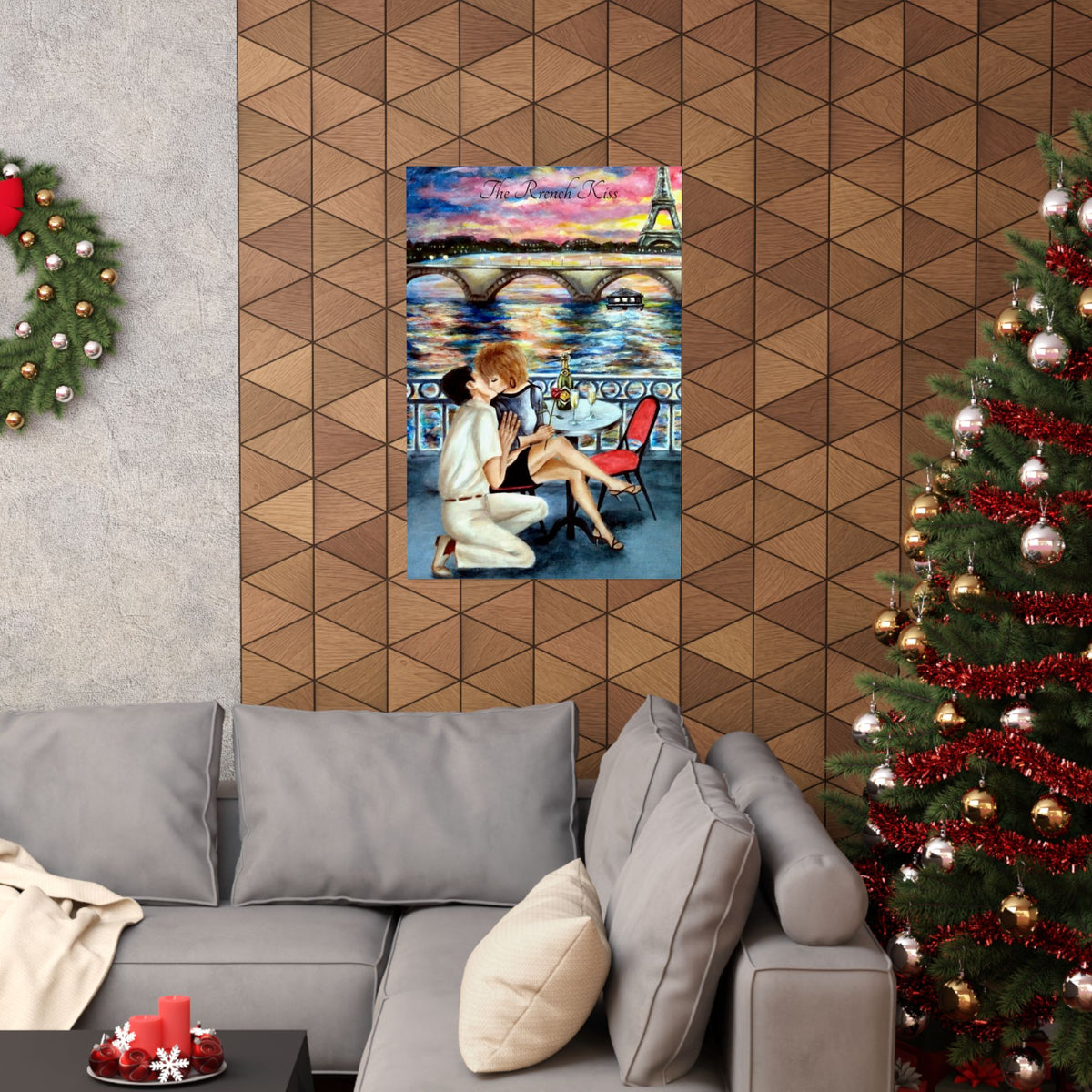 Vertical Romantic Poster - The French Kiss by Studio Blitz