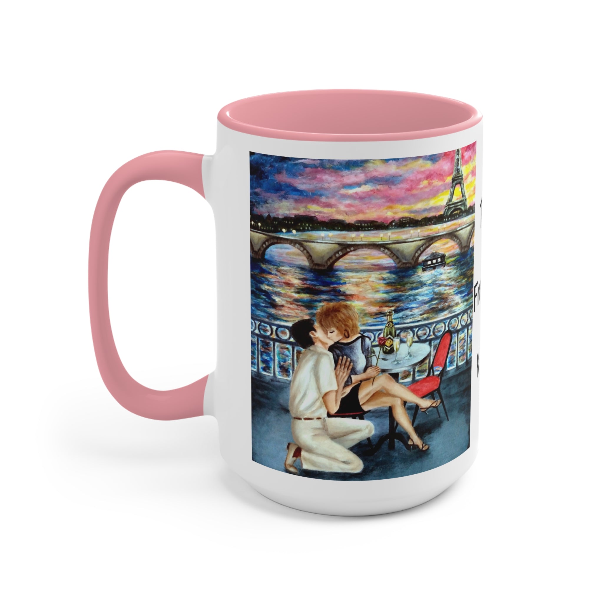Mugs of Romantic Paris and The French Kiss in Artist Rendering