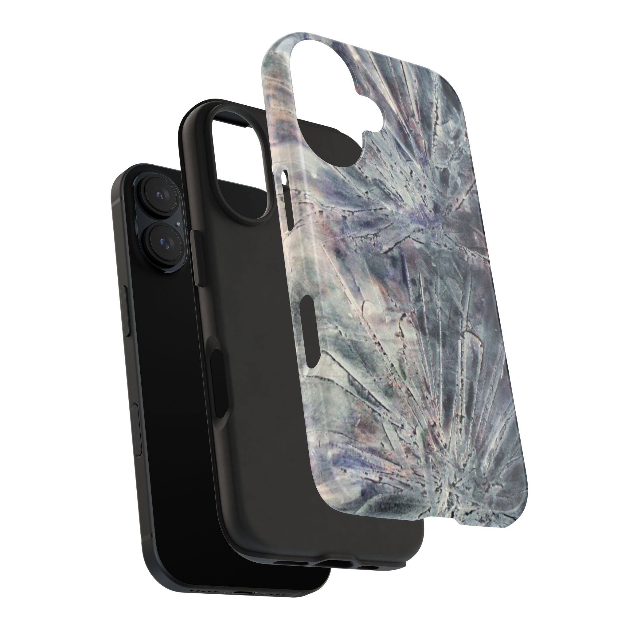Phone case in abstract bursts of silver crystal design with rubber lining for strong impact and UV protection