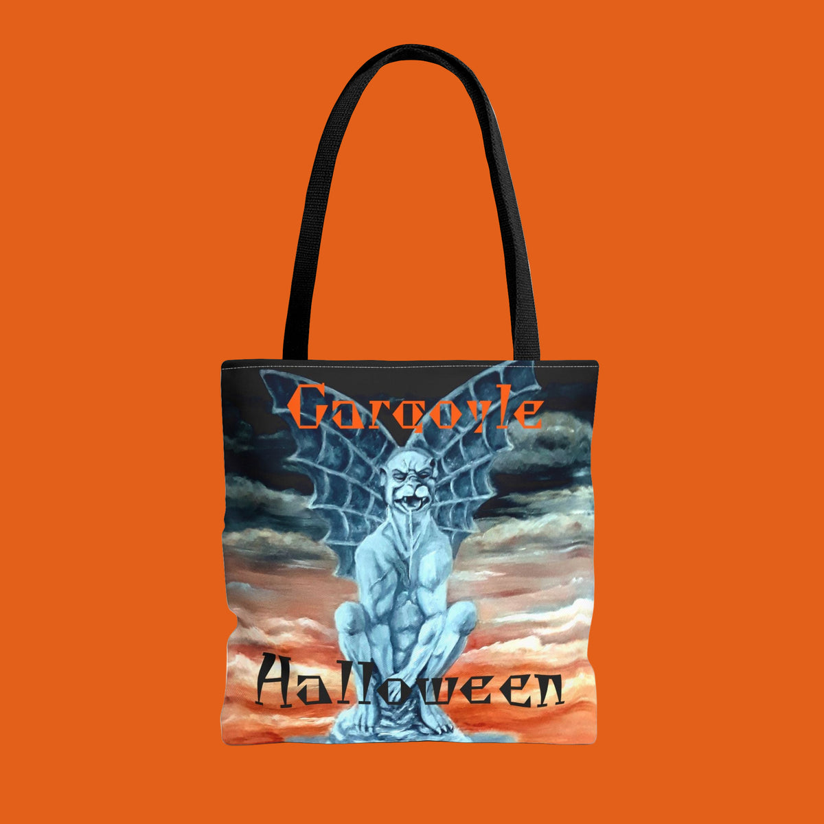 Tote bag with a gargoyle design and 'Halloween' text  in 3 Sizes 