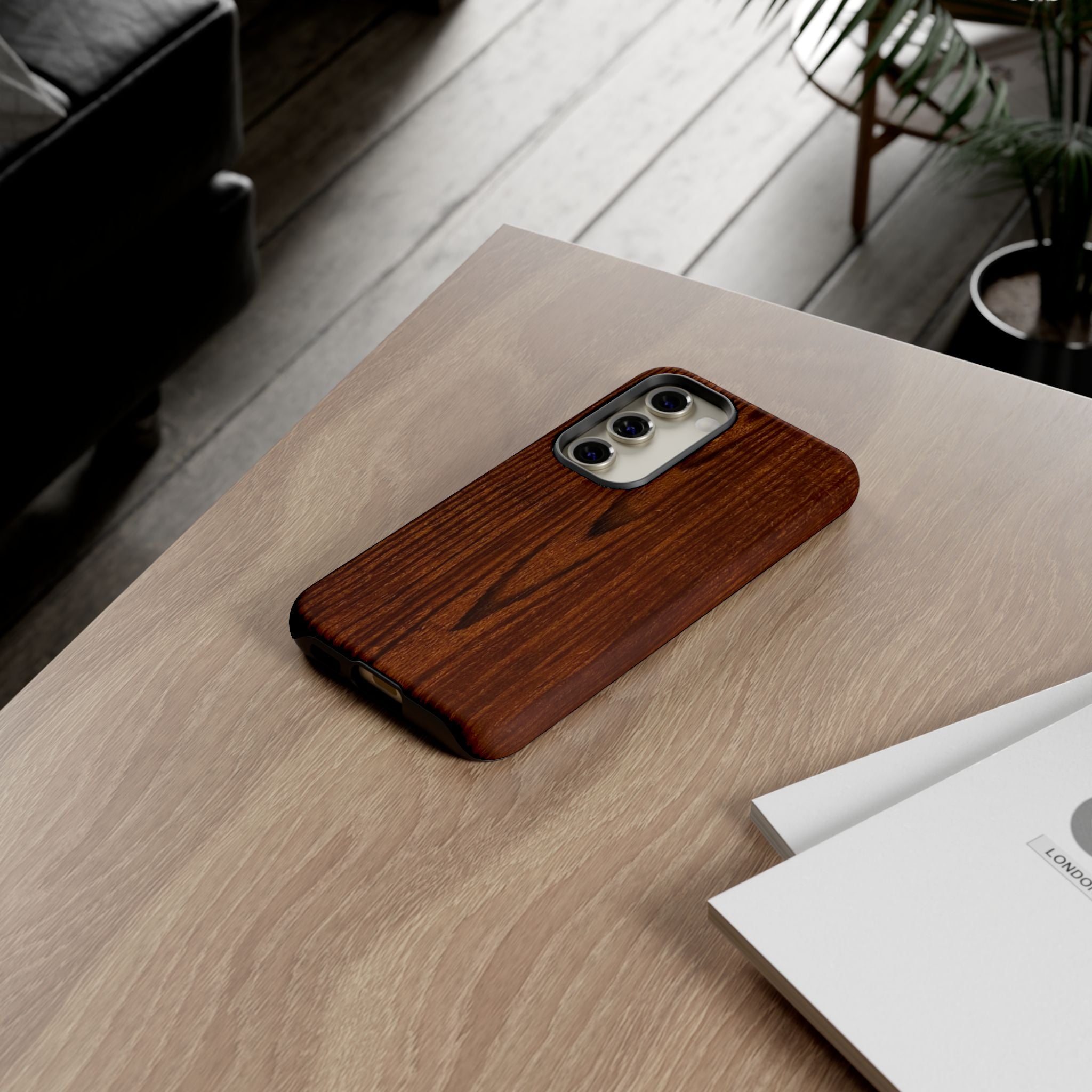 Phone Case in Fine Wood Grain Design with rustic, rugged good looks with toughness and durability for UV and impact resistance protection