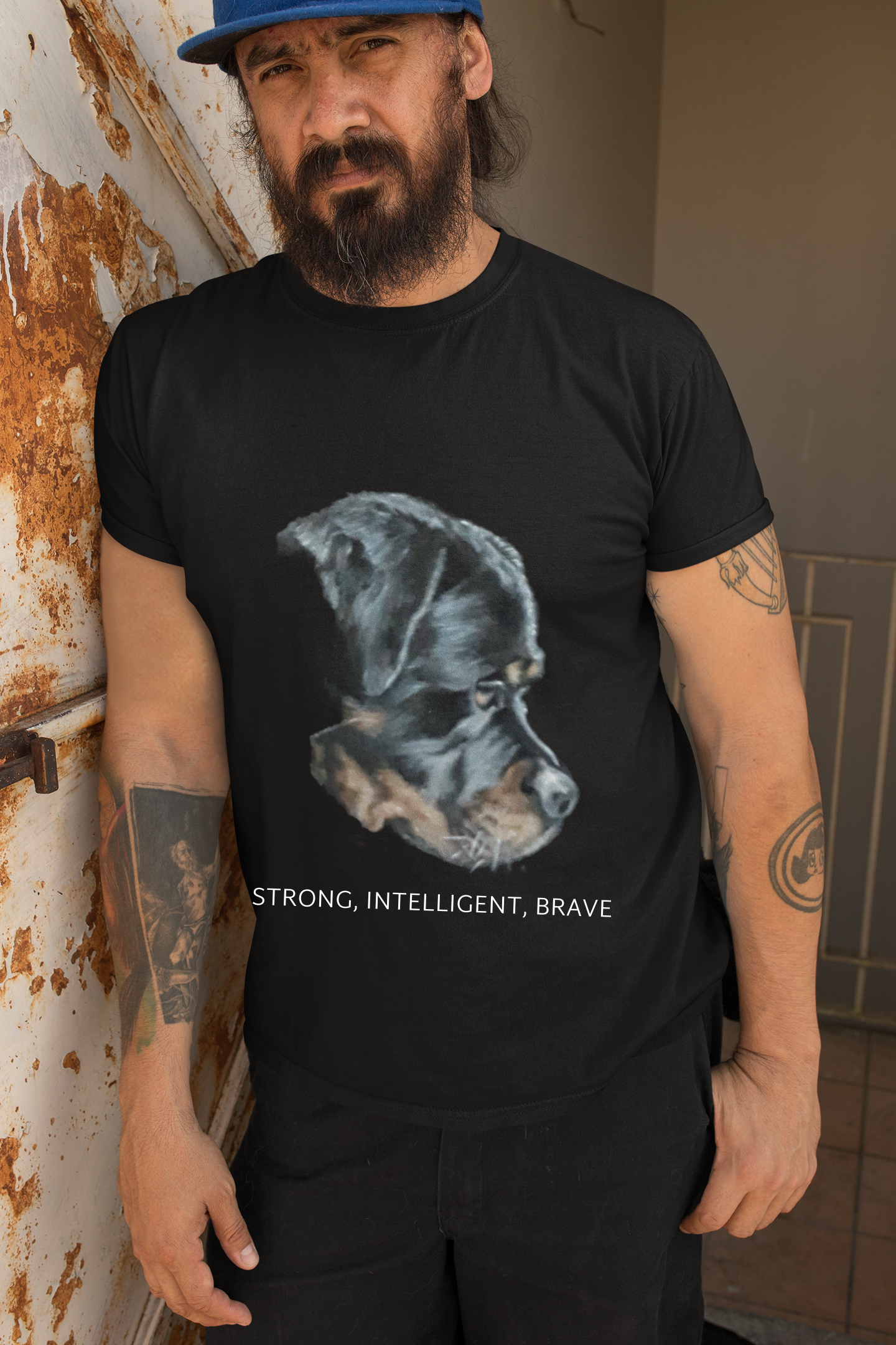 Rottweiler Portrait T-Shirt with Strong, Brave Intelligence