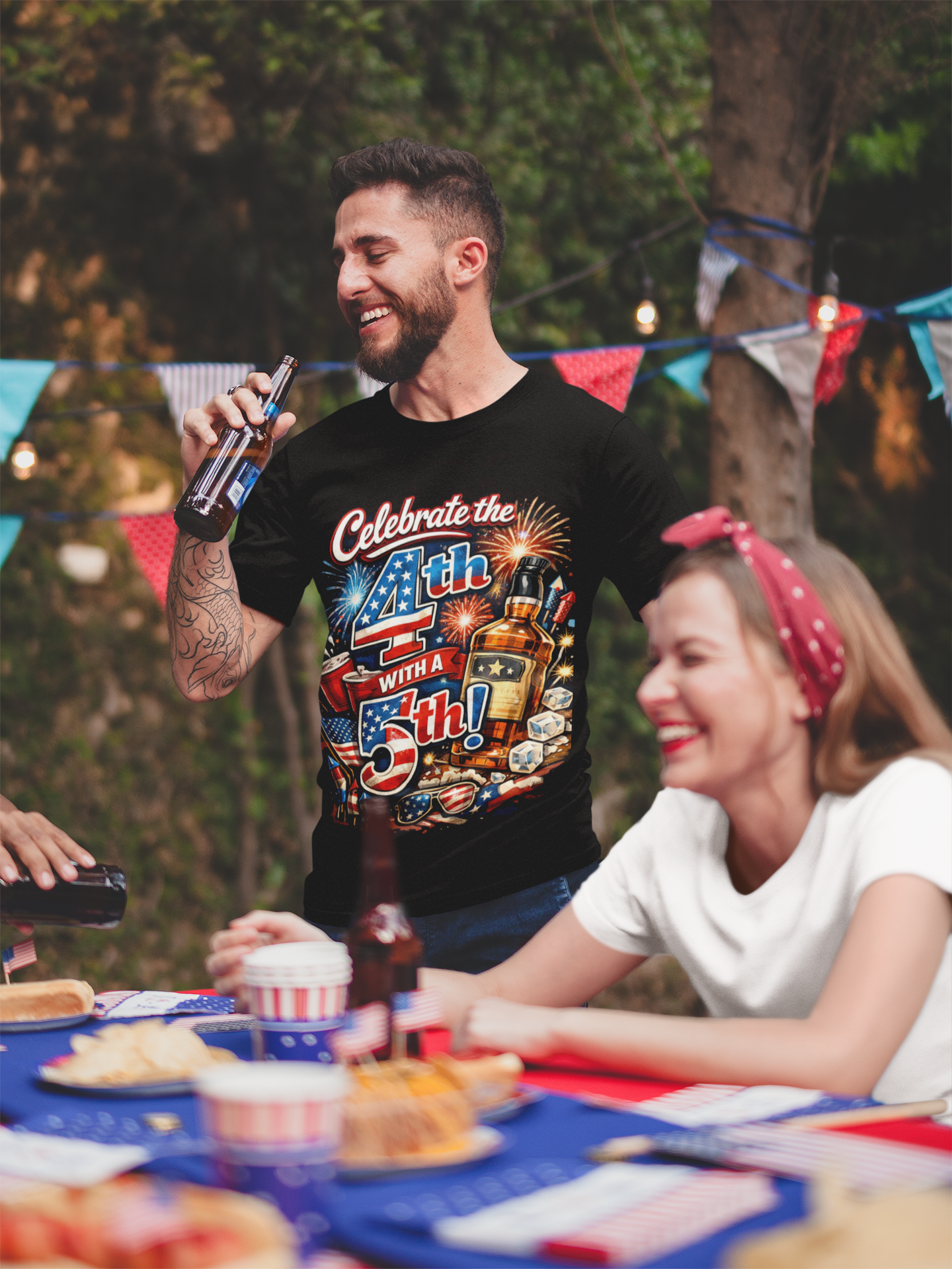 4th of July Beer T-Shirt — "Celebrate the 4th with a 5th" Patriotic BBQ Tee