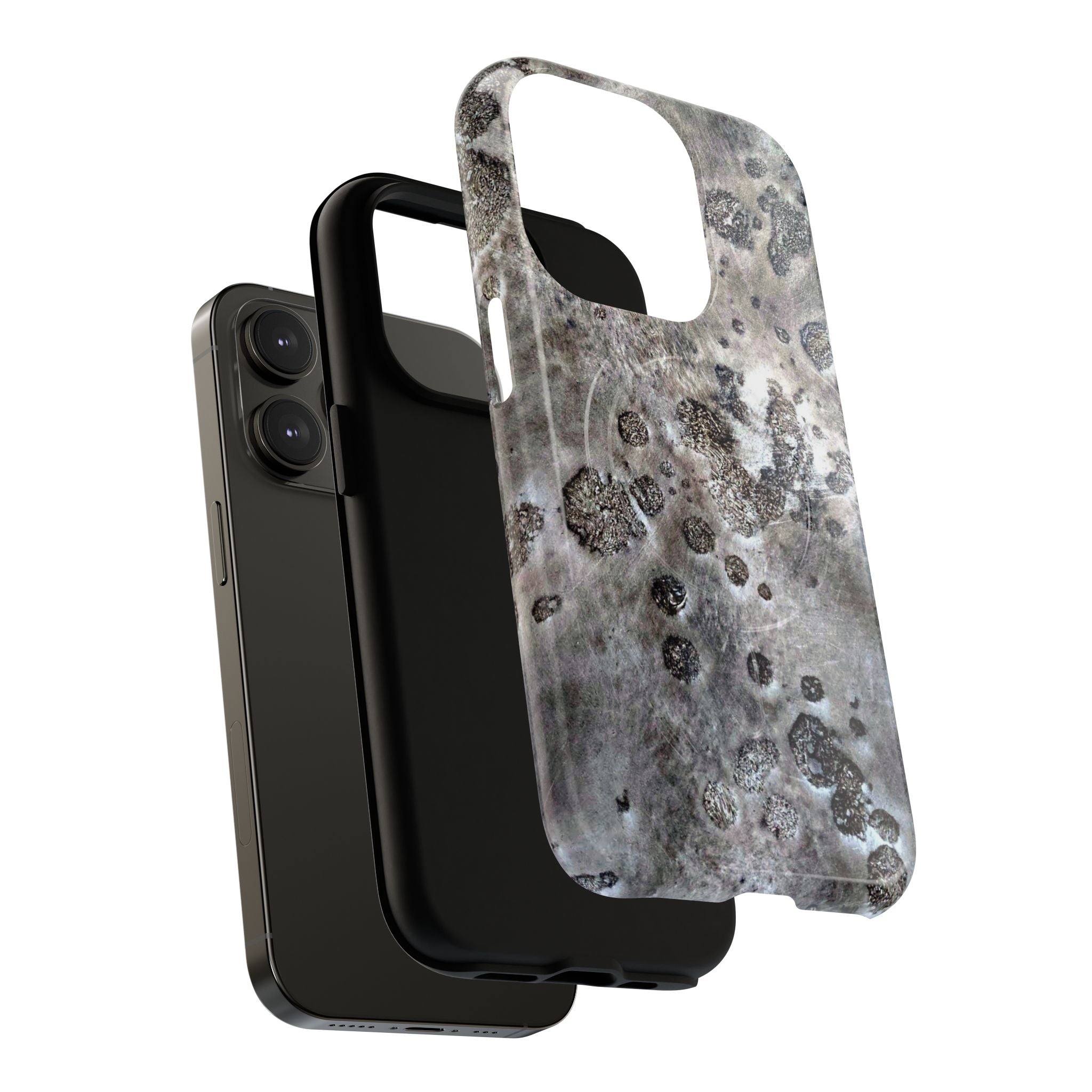 Magnetic iphone case with a Lunar Moon Rock Design is as tough as it looks with 2 layer shell compatible with MagSafe Accessories