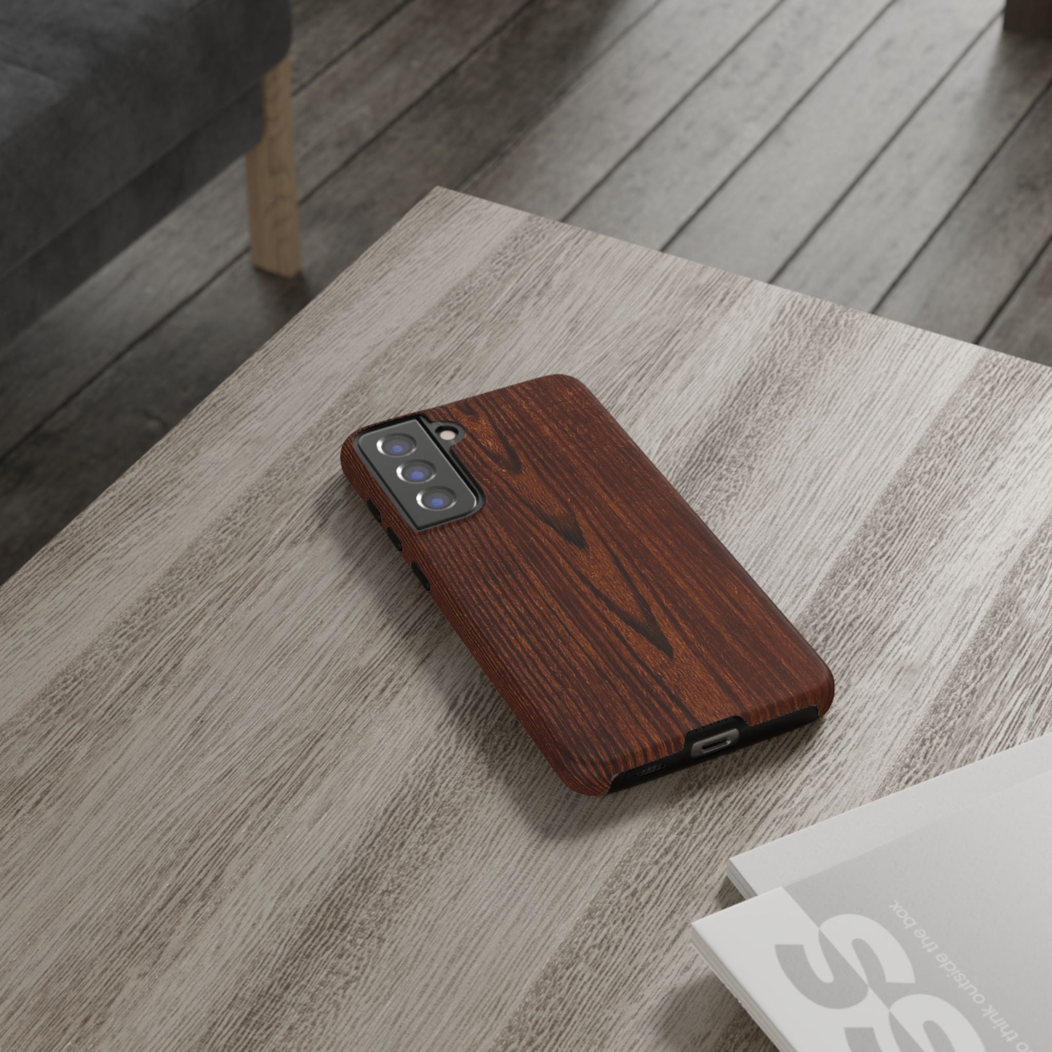 Phone Case in Fine Wood Grain Design with rustic, rugged good looks with toughness and durability for UV and impact resistance protection