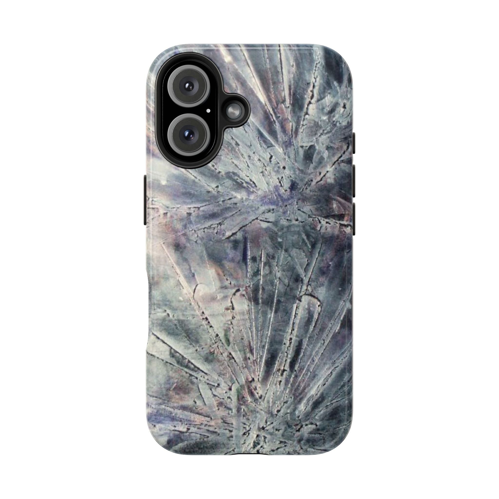 Phone case in abstract bursts of silver crystal design with rubber lining for strong impact and UV protection