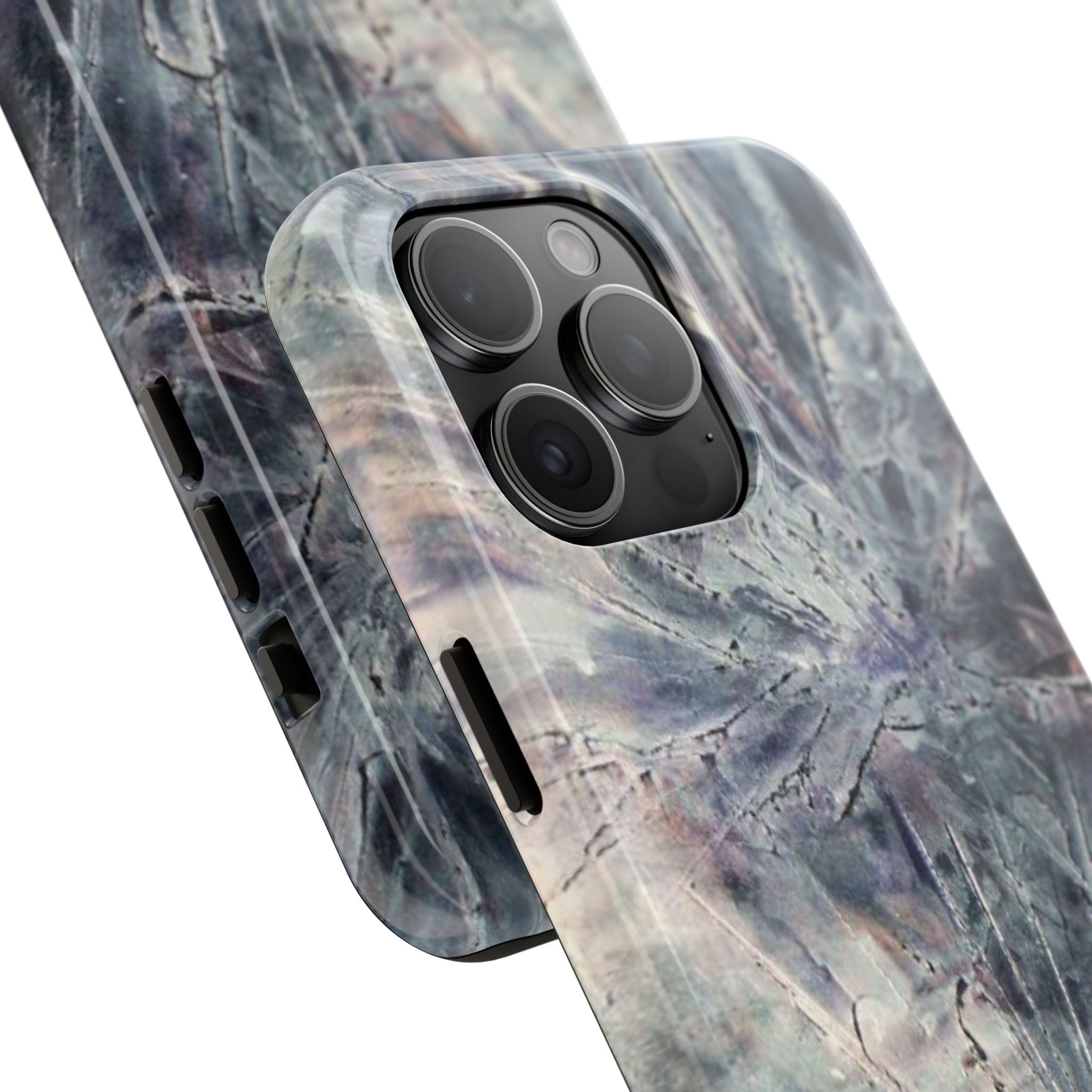 Phone case in abstract bursts of silver crystal design with rubber lining for strong impact and UV protection