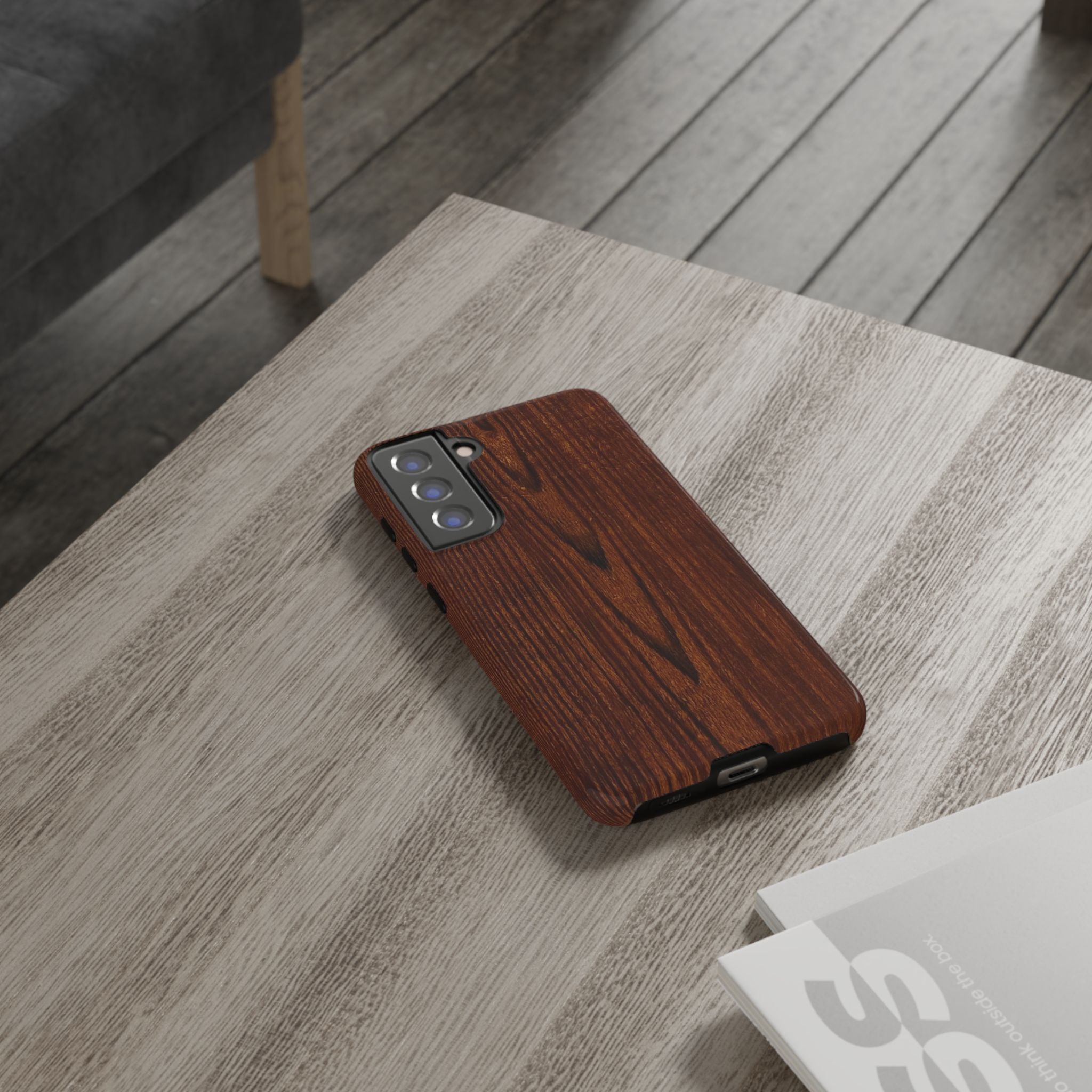 Phone Case in Fine Wood Grain Design with rustic, rugged good looks with toughness and durability for UV and impact resistance protection