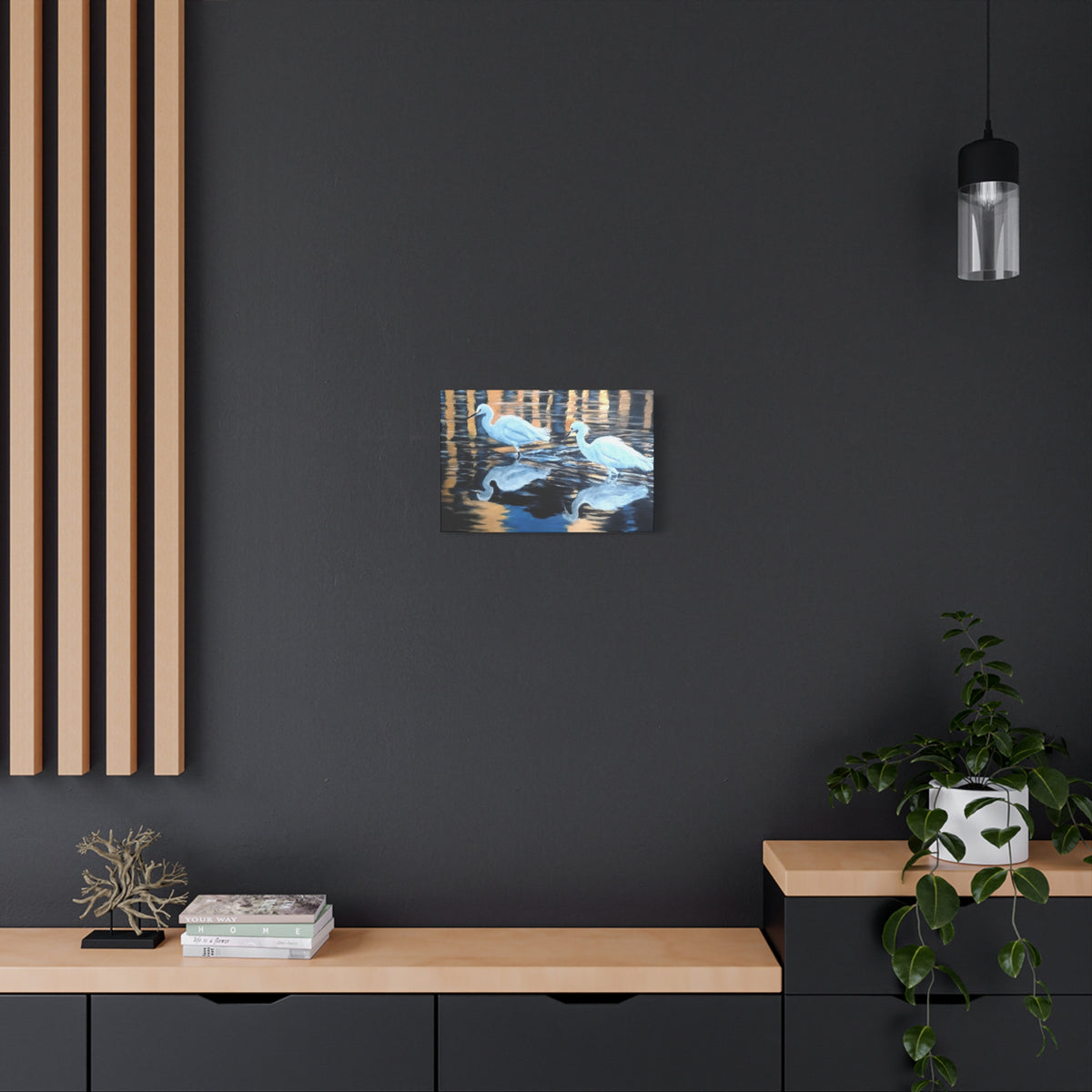 Canvas Wall Art – Reflected Egrets at Dusk