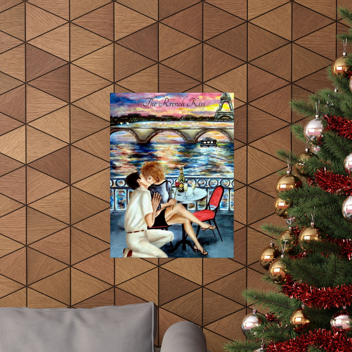 Vertical Romantic Poster - The French Kiss by Studio Blitz