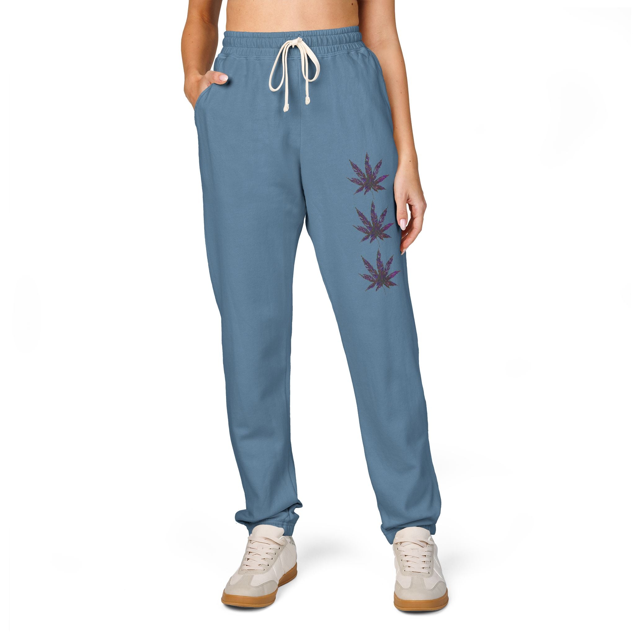Fleece Sweatpants - Vibrant Cannabis Leaf Design by Studio Blitz