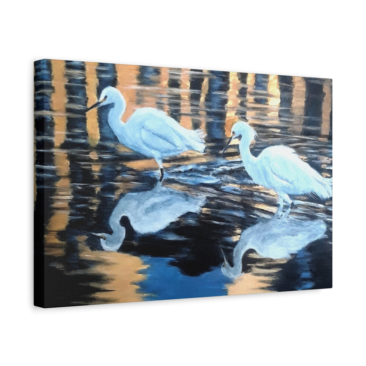 Canvas Wall Art – Reflected Egrets at Dusk