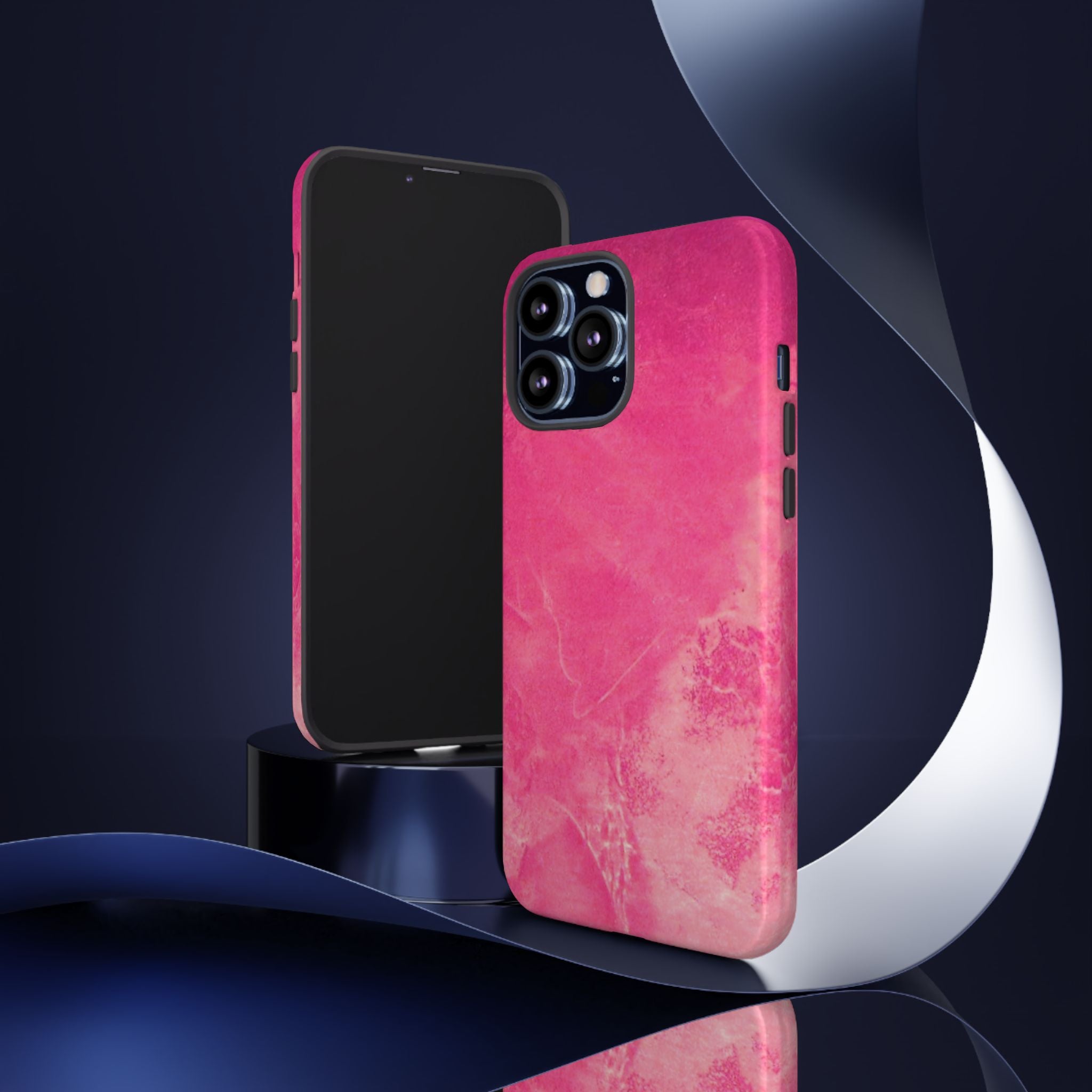 phone case in glossy or matte Hot Pink Marble Design with UV and impact resistance protection