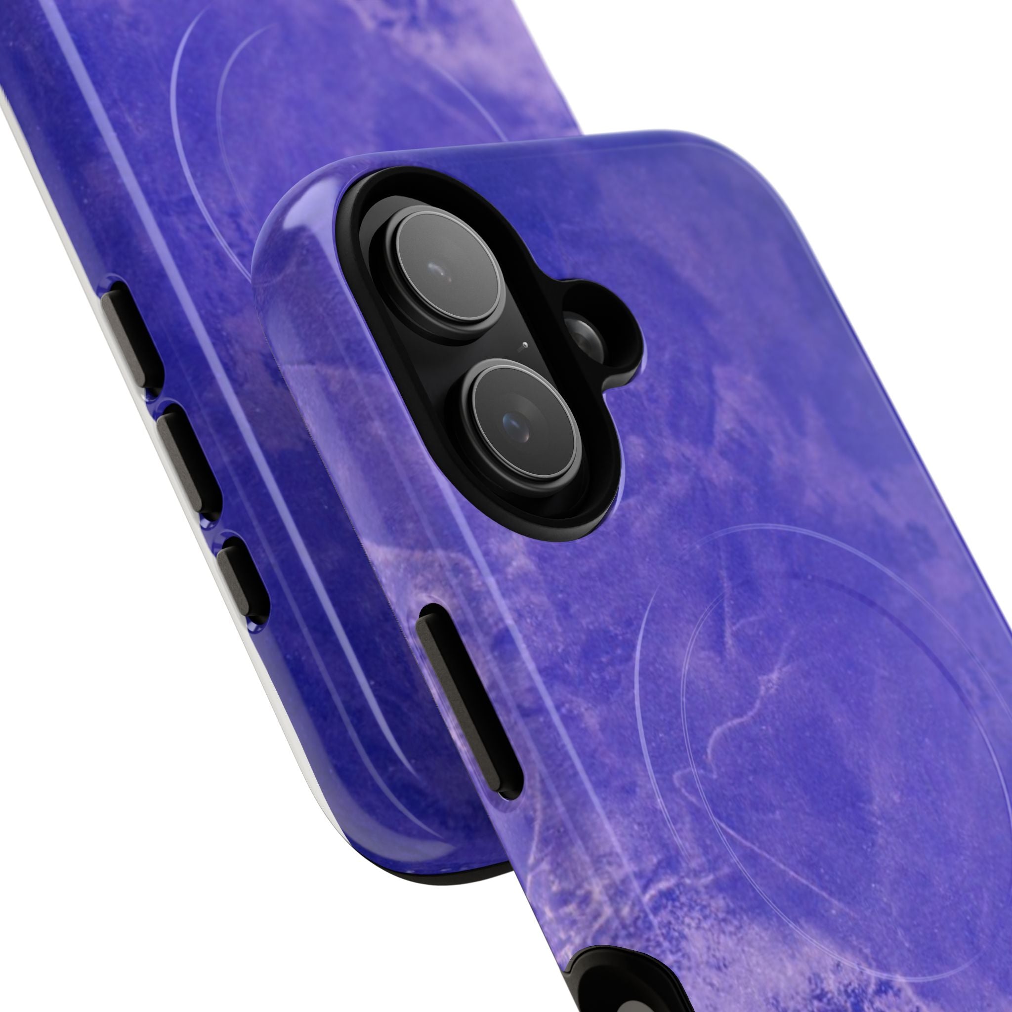 Magnetic iphone case in Blue abstract design with dual layers for toughness and  compatible with MagSafe Accessories