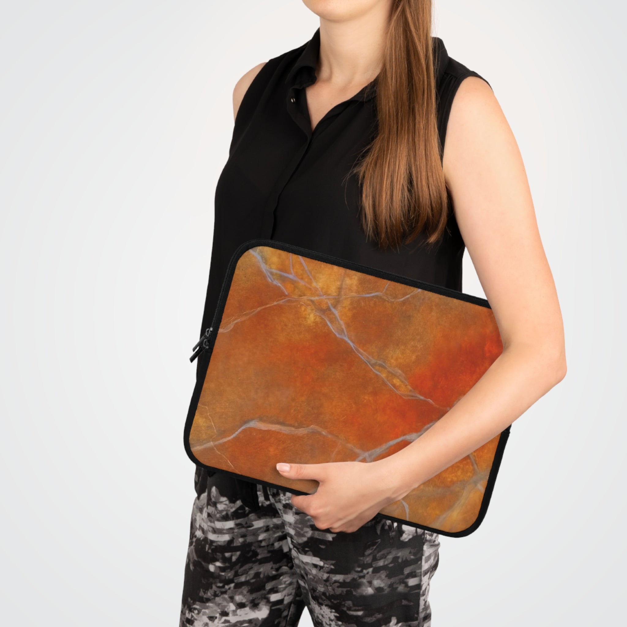 Laptop Sleeve in Stylish Red/Orange Marble Design