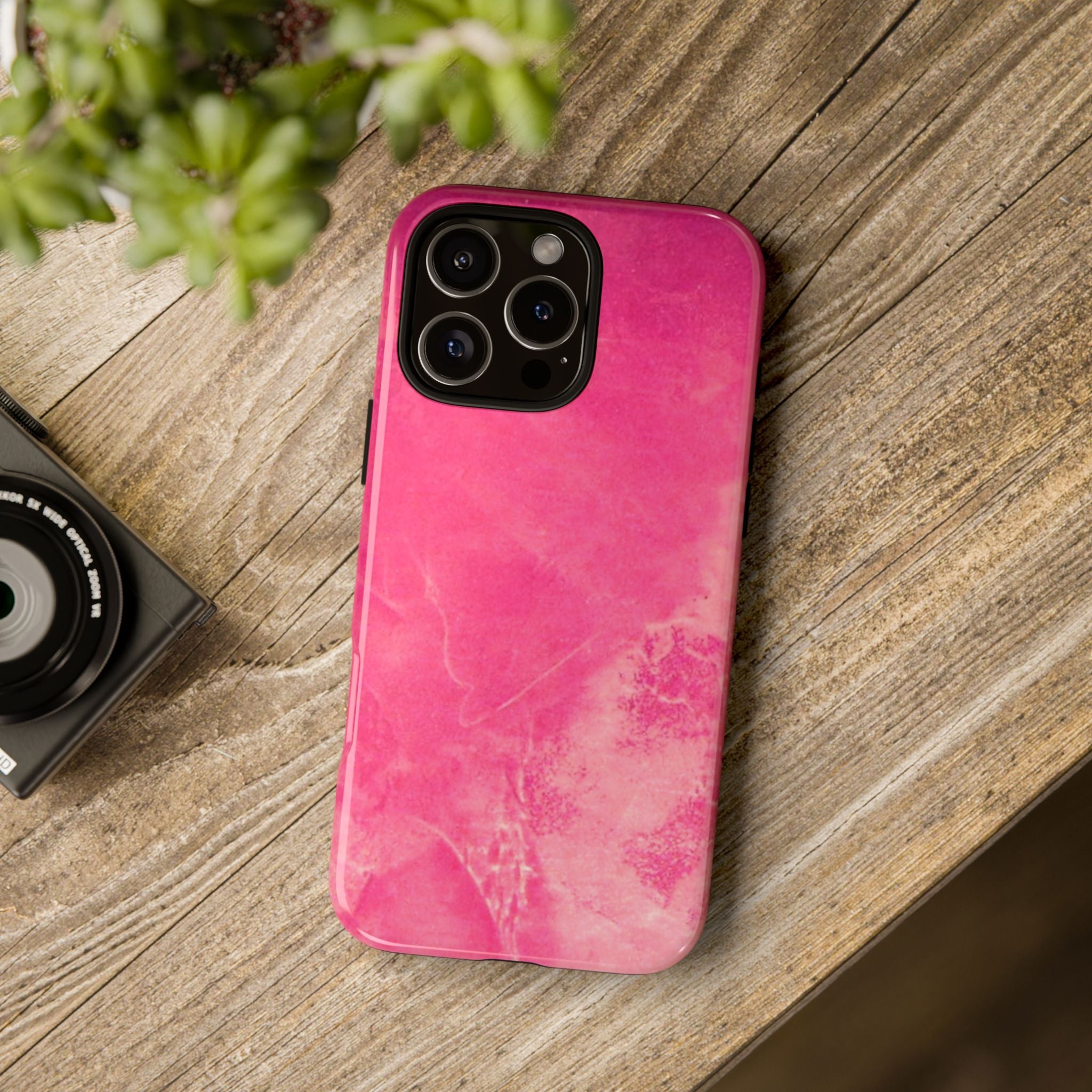phone case in glossy or matte Hot Pink Marble Design with UV and impact resistance protection