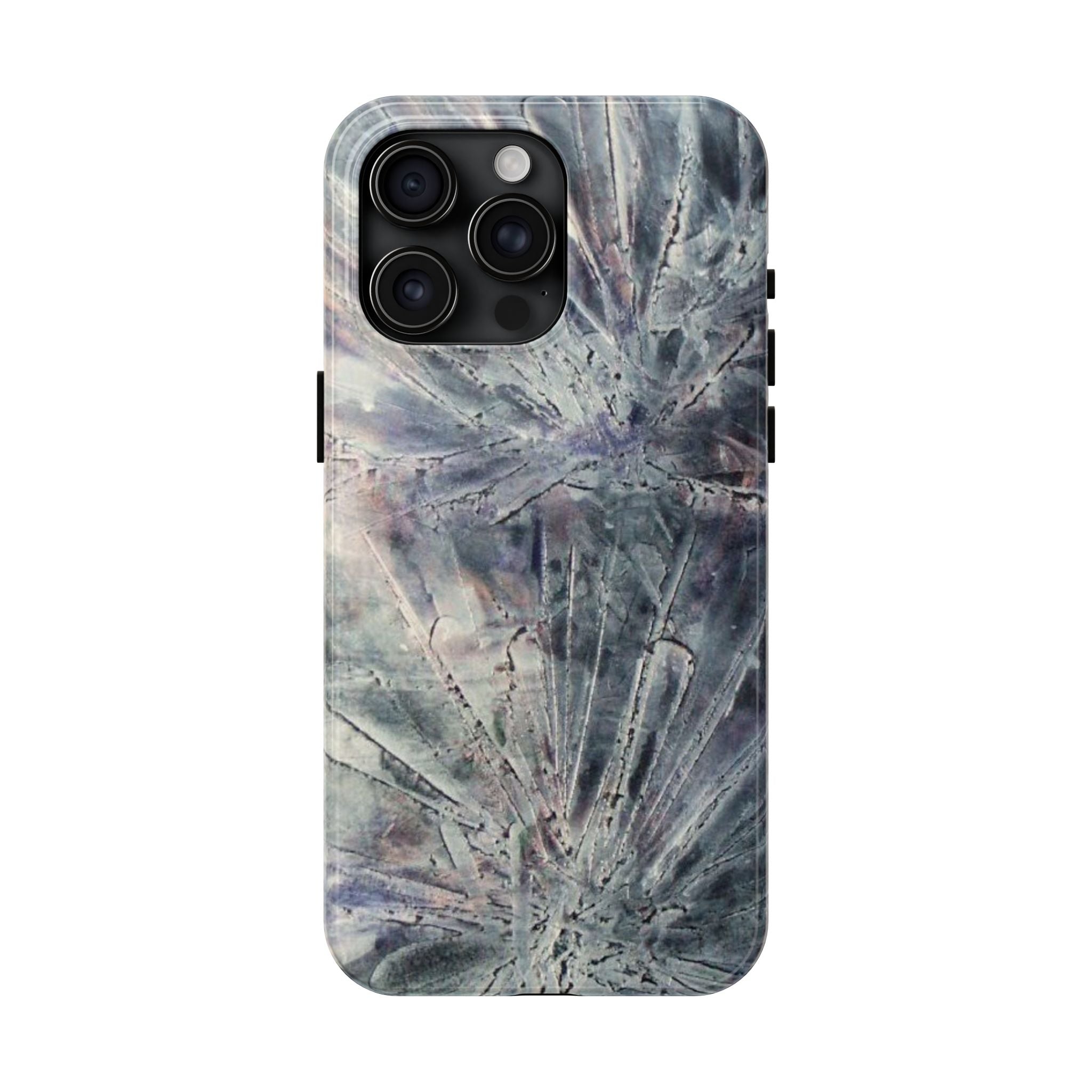 Phone case in abstract bursts of silver crystal design with rubber lining for strong impact and UV protection