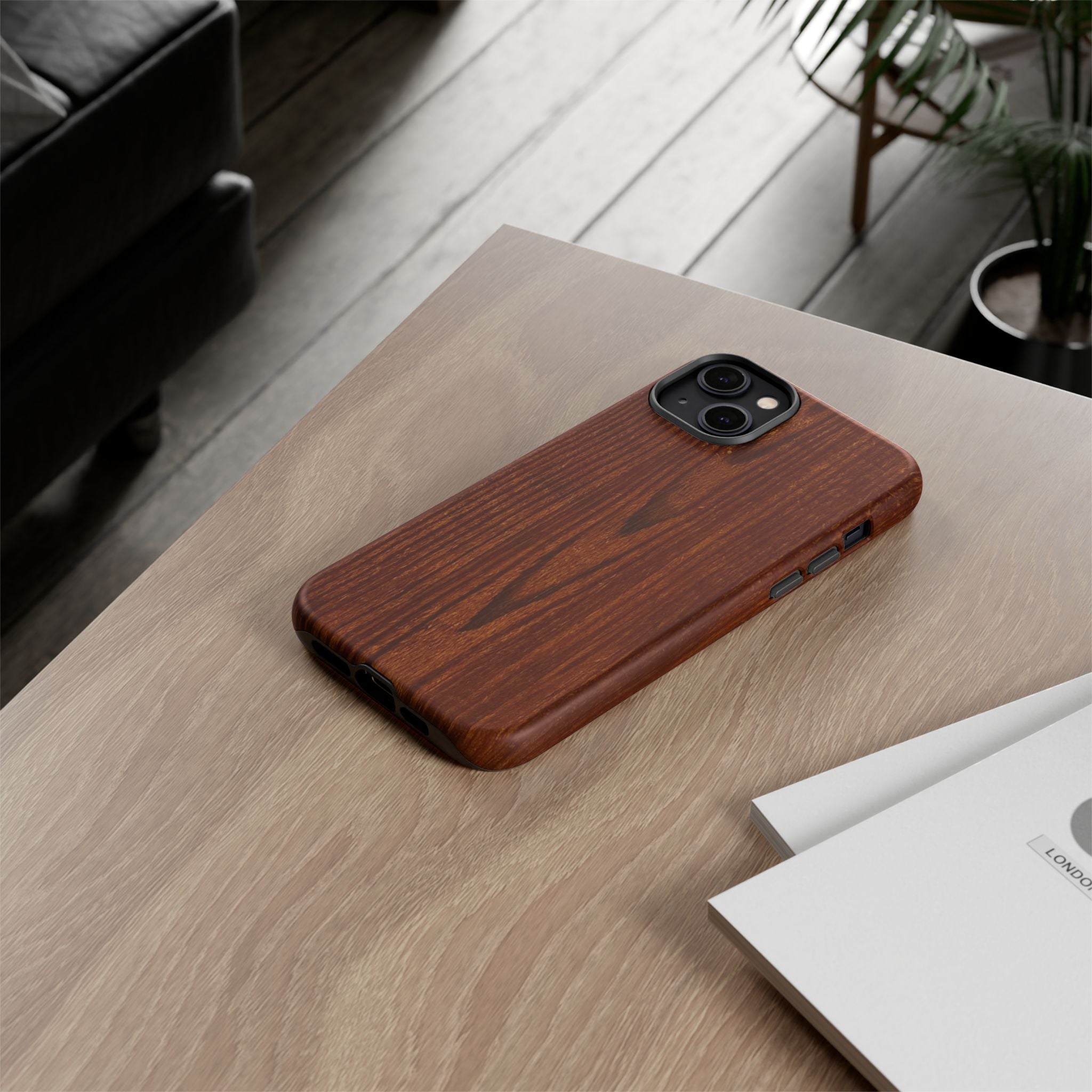 Phone Case in Fine Wood Grain Design with rustic, rugged good looks with toughness and durability for UV and impact resistance protection
