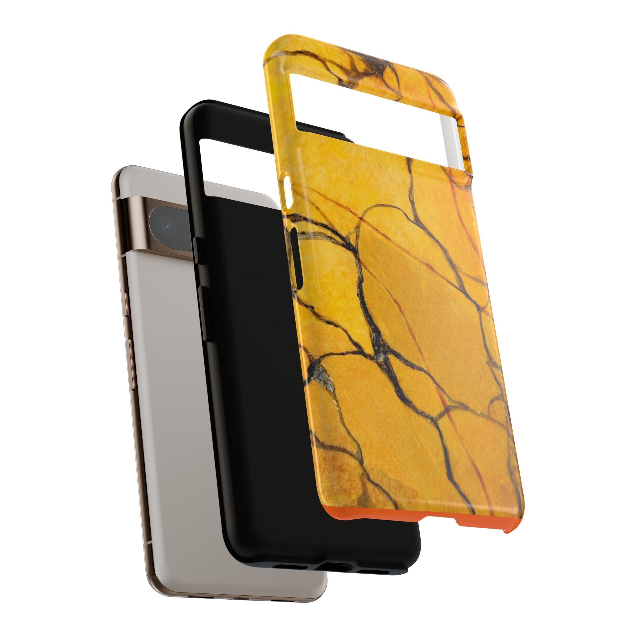  phone case in eye catching gold marble design in glossy or matte finish with silicone lining and hard shell for impact and UV resistance