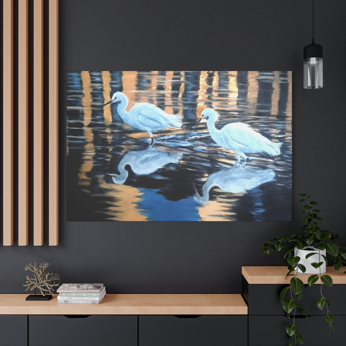 Canvas Wall Art – Reflected Egrets at Dusk