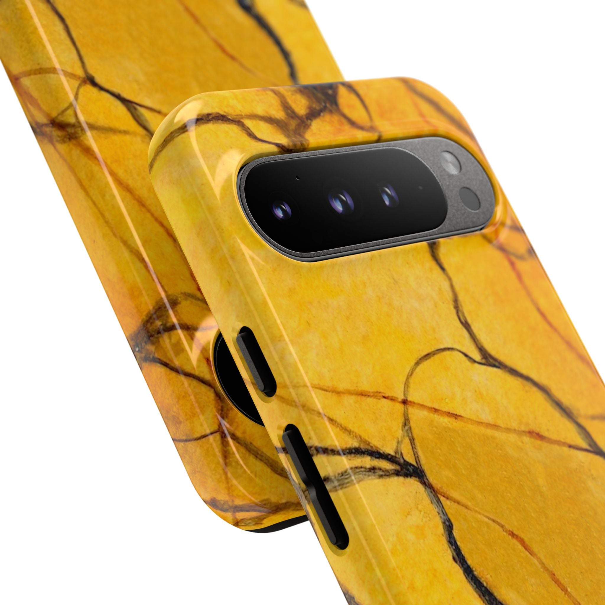  phone case in eye catching gold marble design in glossy or matte finish with silicone lining and hard shell for impact and UV resistance