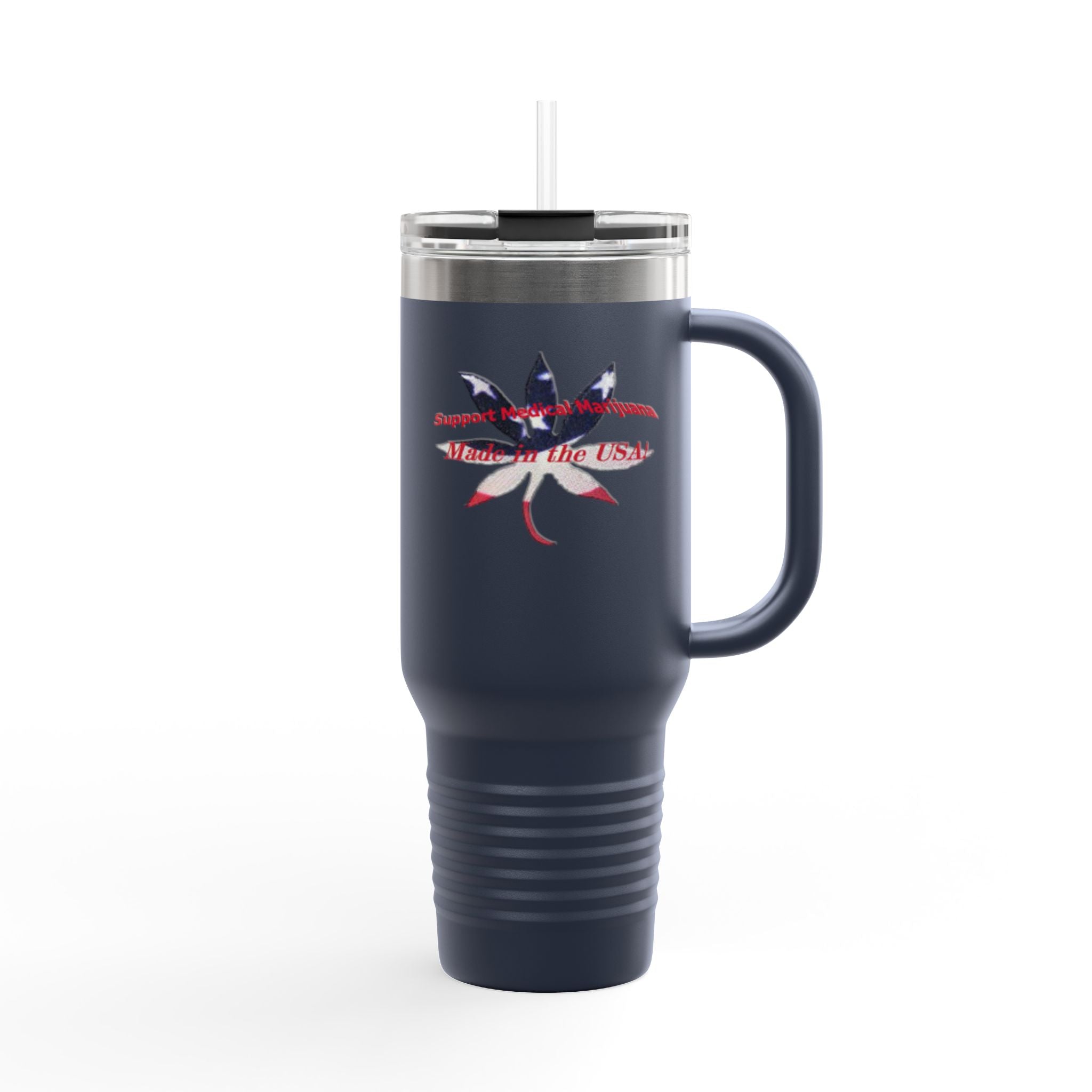 40oz Insulated Travel Mug — American Flag Cannabis Leaf Design