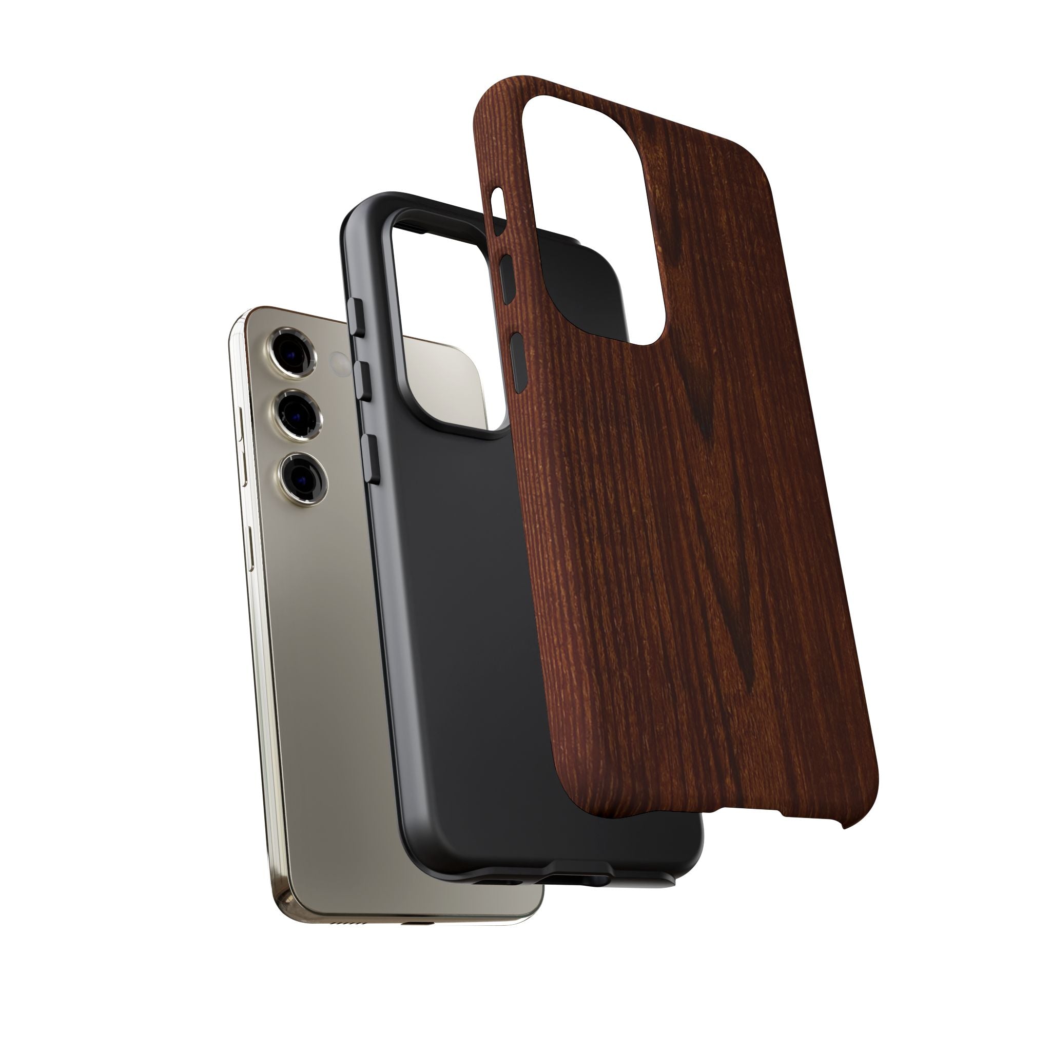 Phone Case in Fine Wood Grain Design with rustic, rugged good looks with toughness and durability for UV and impact resistance protection