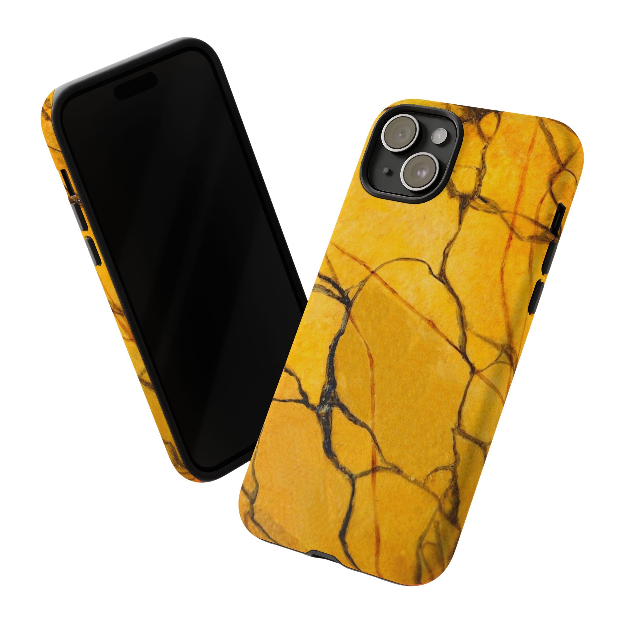  phone case in eye catching gold marble design in glossy or matte finish with silicone lining and hard shell for impact and UV resistance