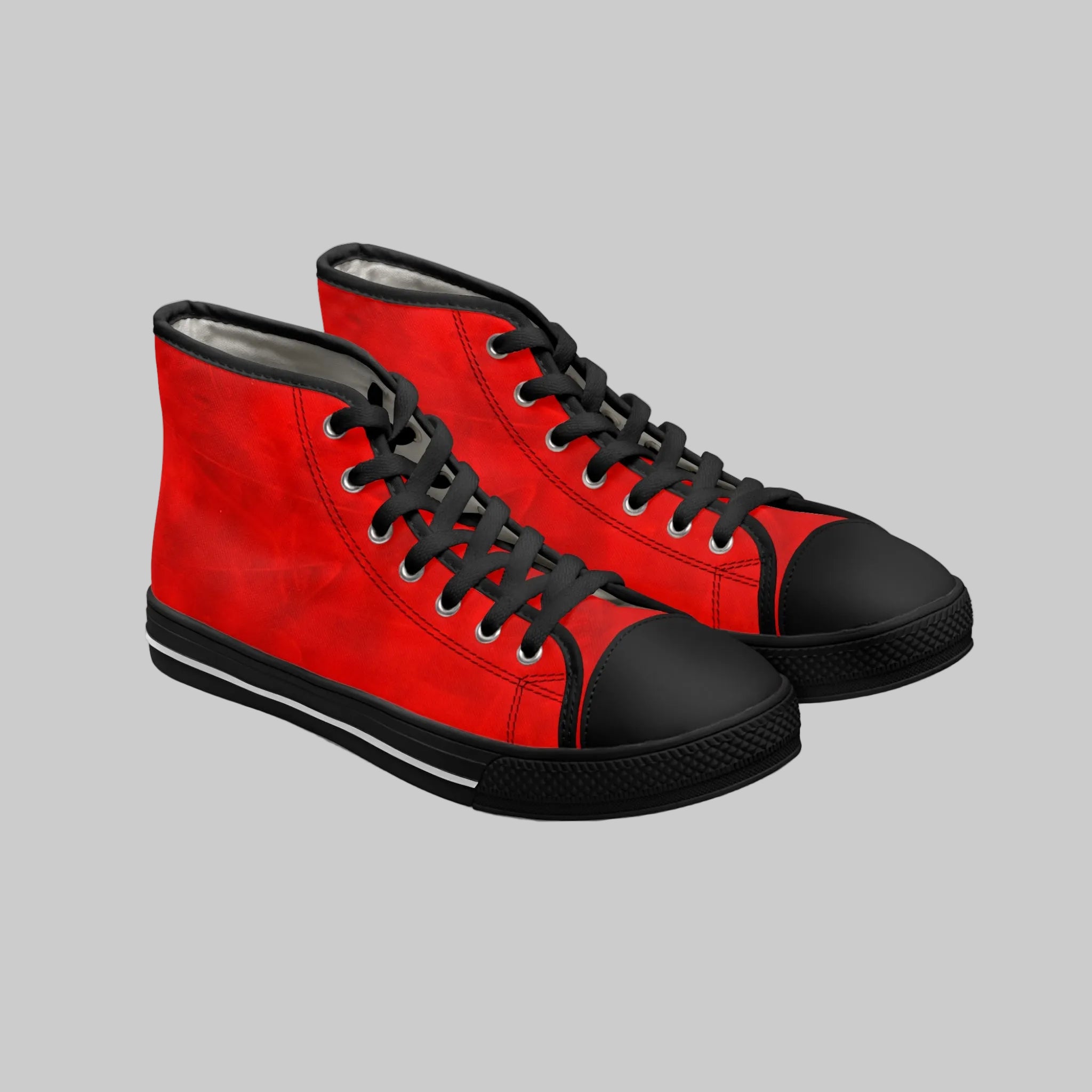 High Top Sneakers - Trendy Red Abstract Design with Accents