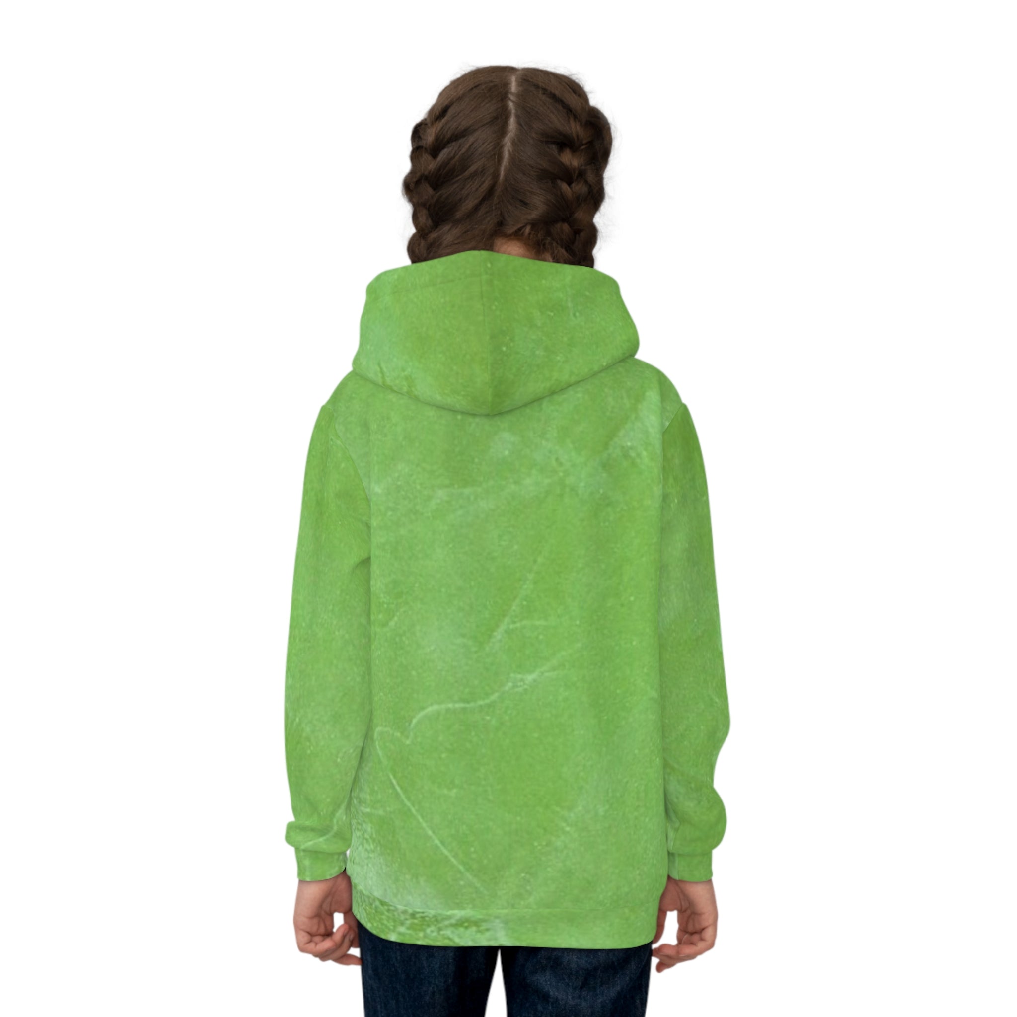 Kids Abstract Green Hoodie — Soft All-Over Print Pullover for Boys & Girls