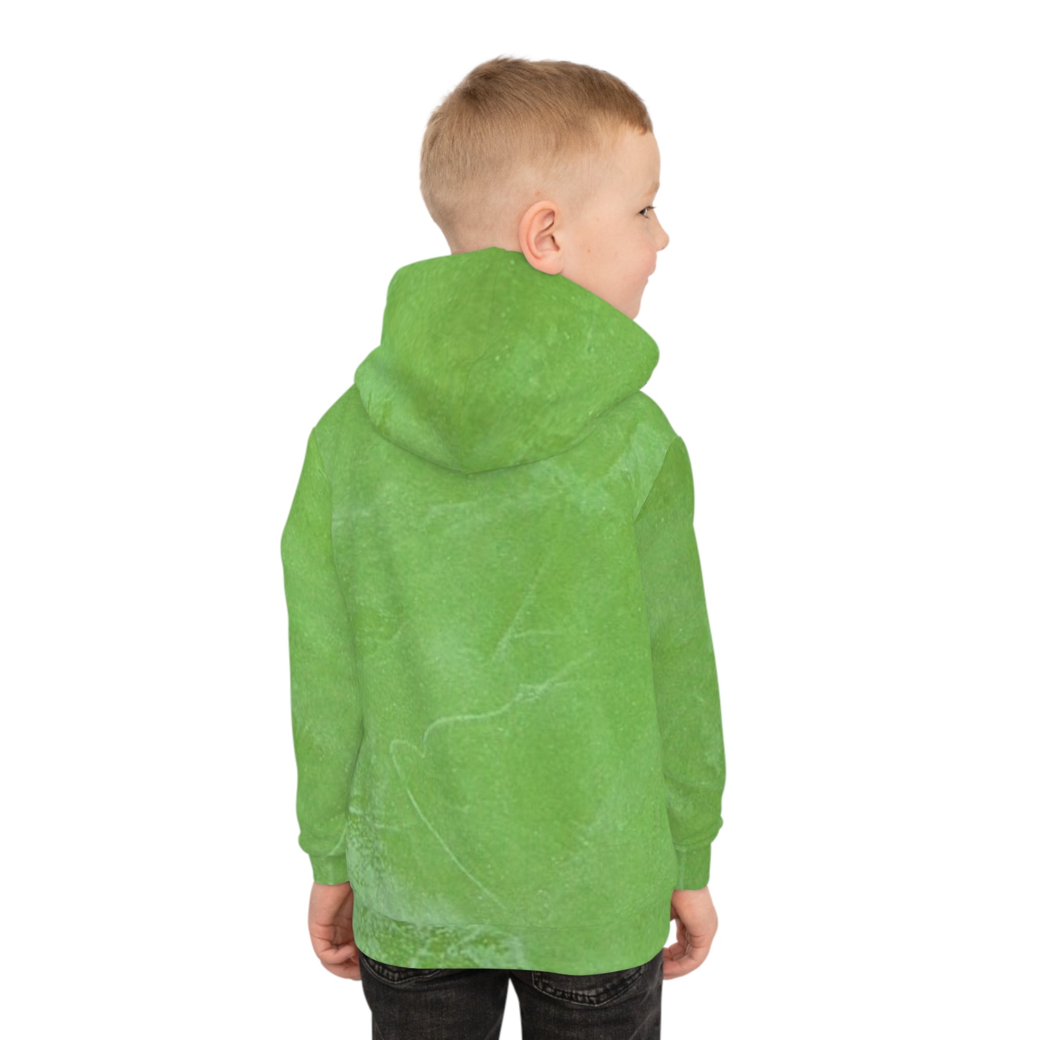 Kids Abstract Green Hoodie — Soft All-Over Print Pullover for Boys & Girls