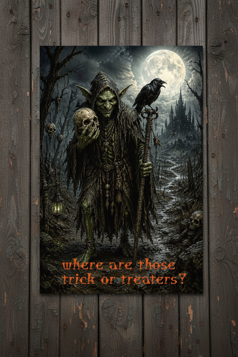 Halloween Goblin Poster — “Where Are Those Trick or Treaters?”