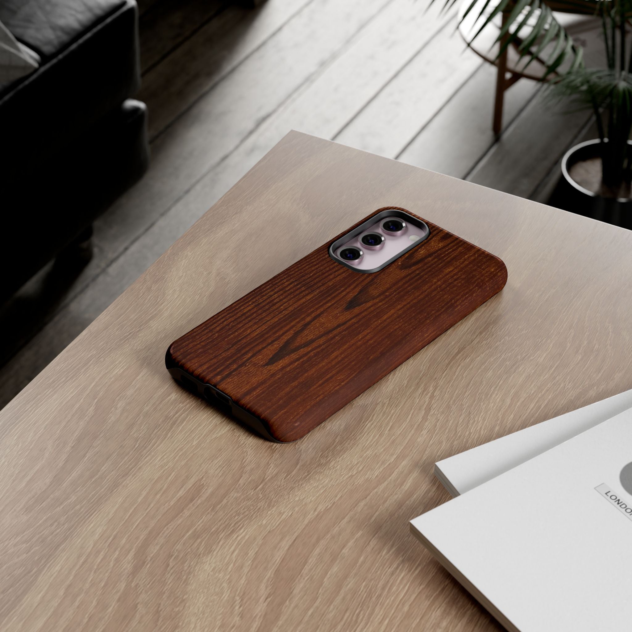 Phone Case in Fine Wood Grain Design with rustic, rugged good looks with toughness and durability for UV and impact resistance protection