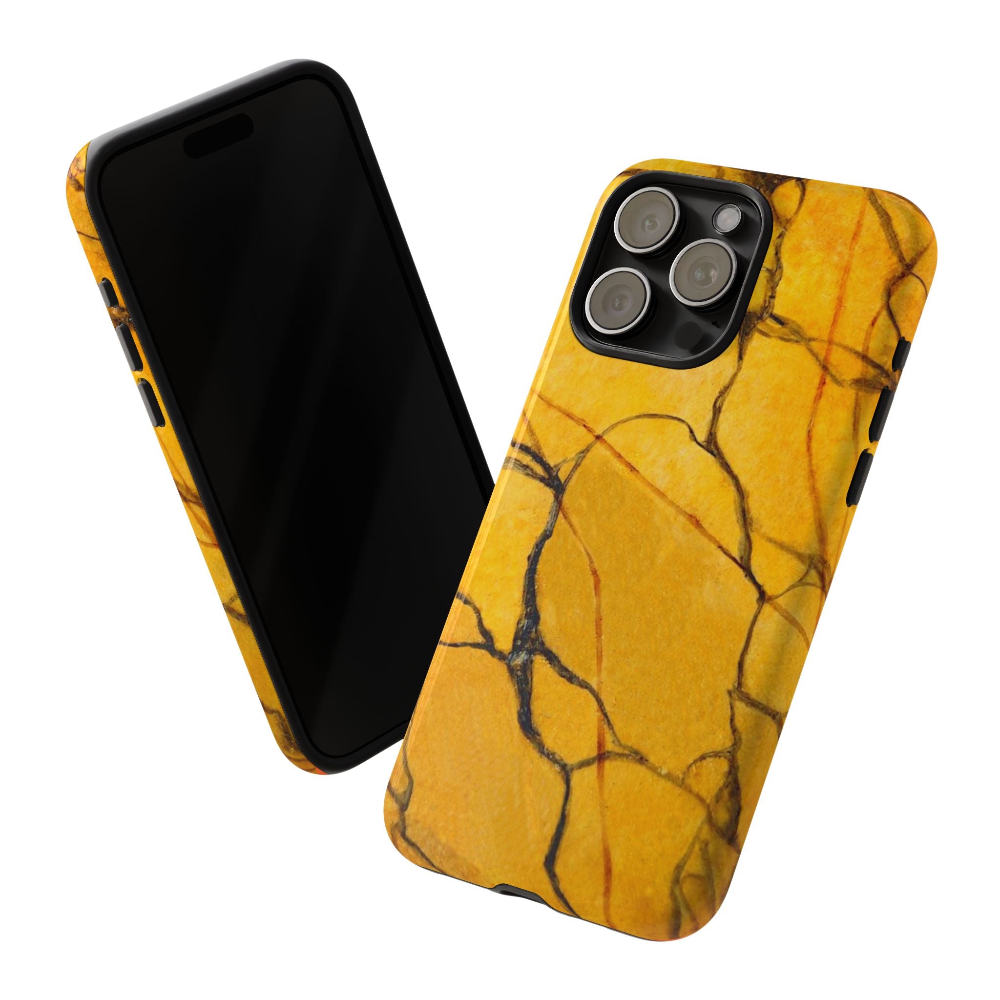  phone case in eye catching gold marble design in glossy or matte finish with silicone lining and hard shell for impact and UV resistance