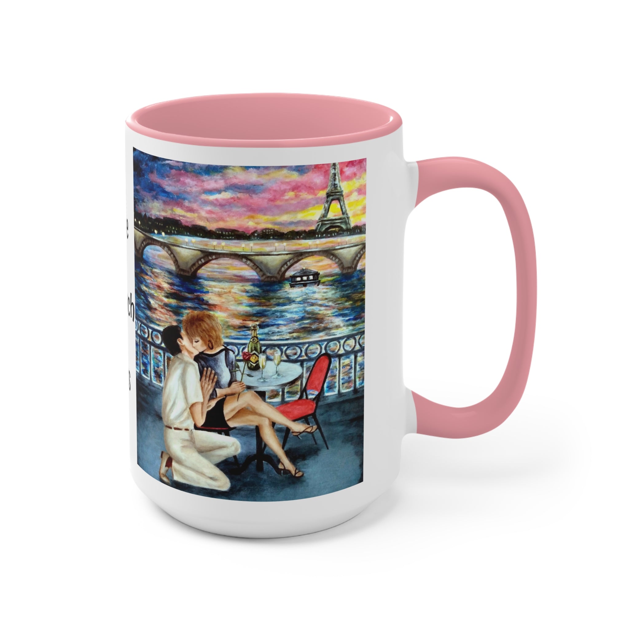 Mugs of Romantic Paris and The French Kiss in Artist Rendering