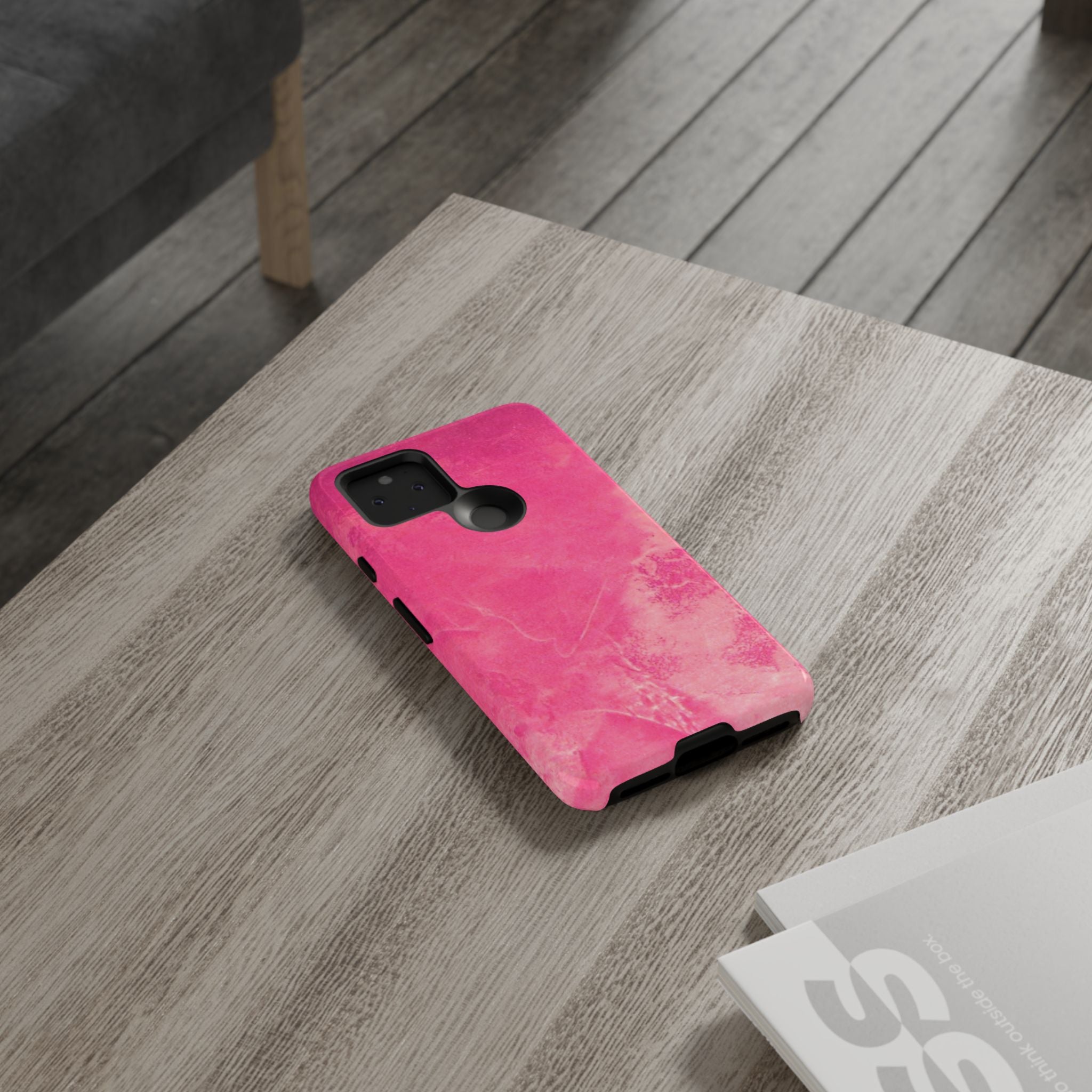 phone case in glossy or matte Hot Pink Marble Design with UV and impact resistance protection
