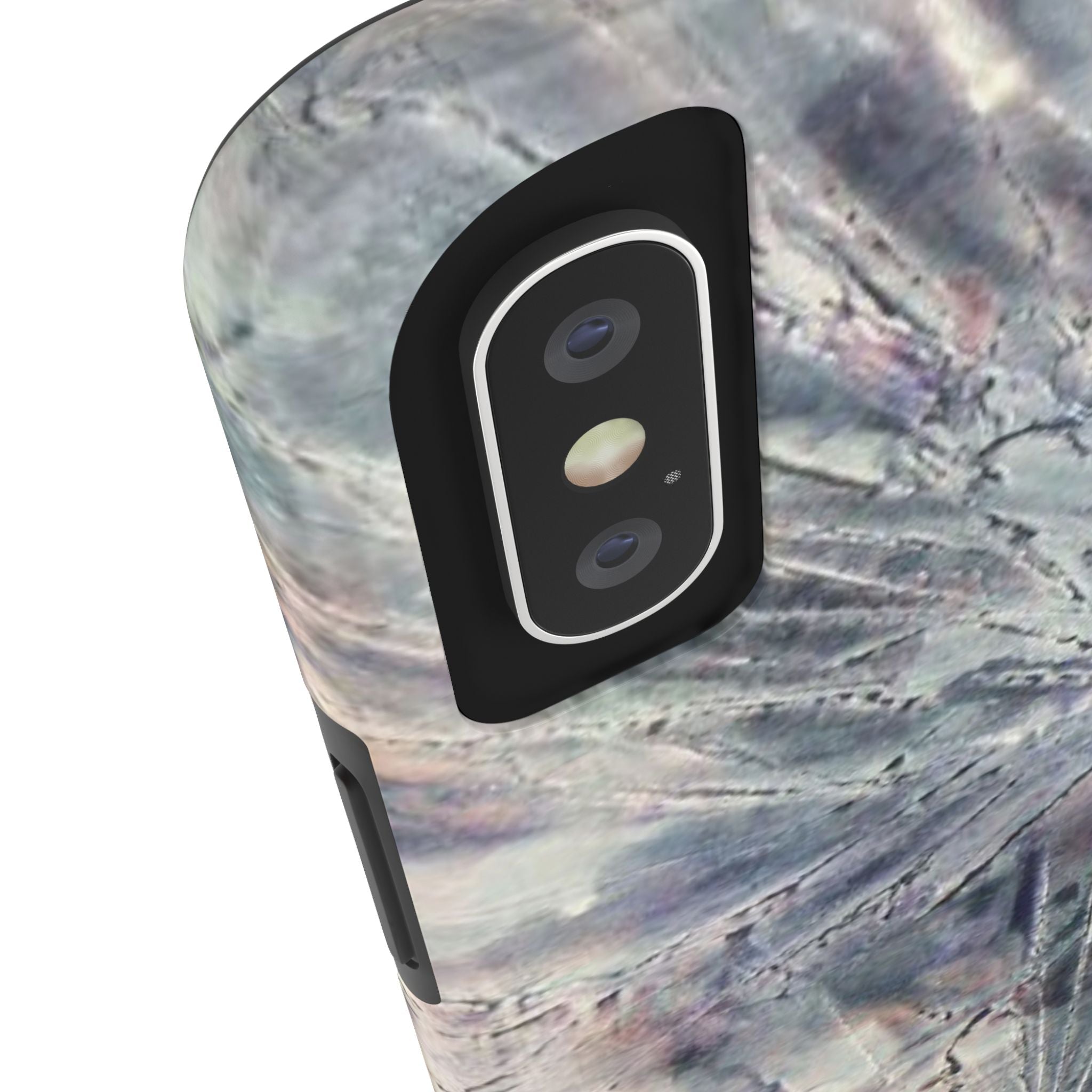 Phone case in abstract bursts of silver crystal design with rubber lining for strong impact and UV protection