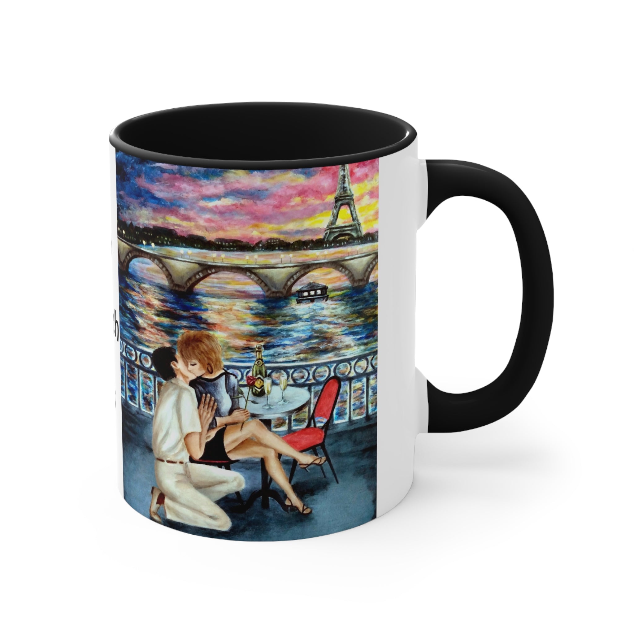 Mugs of Romantic Paris and The French Kiss in Artist Rendering