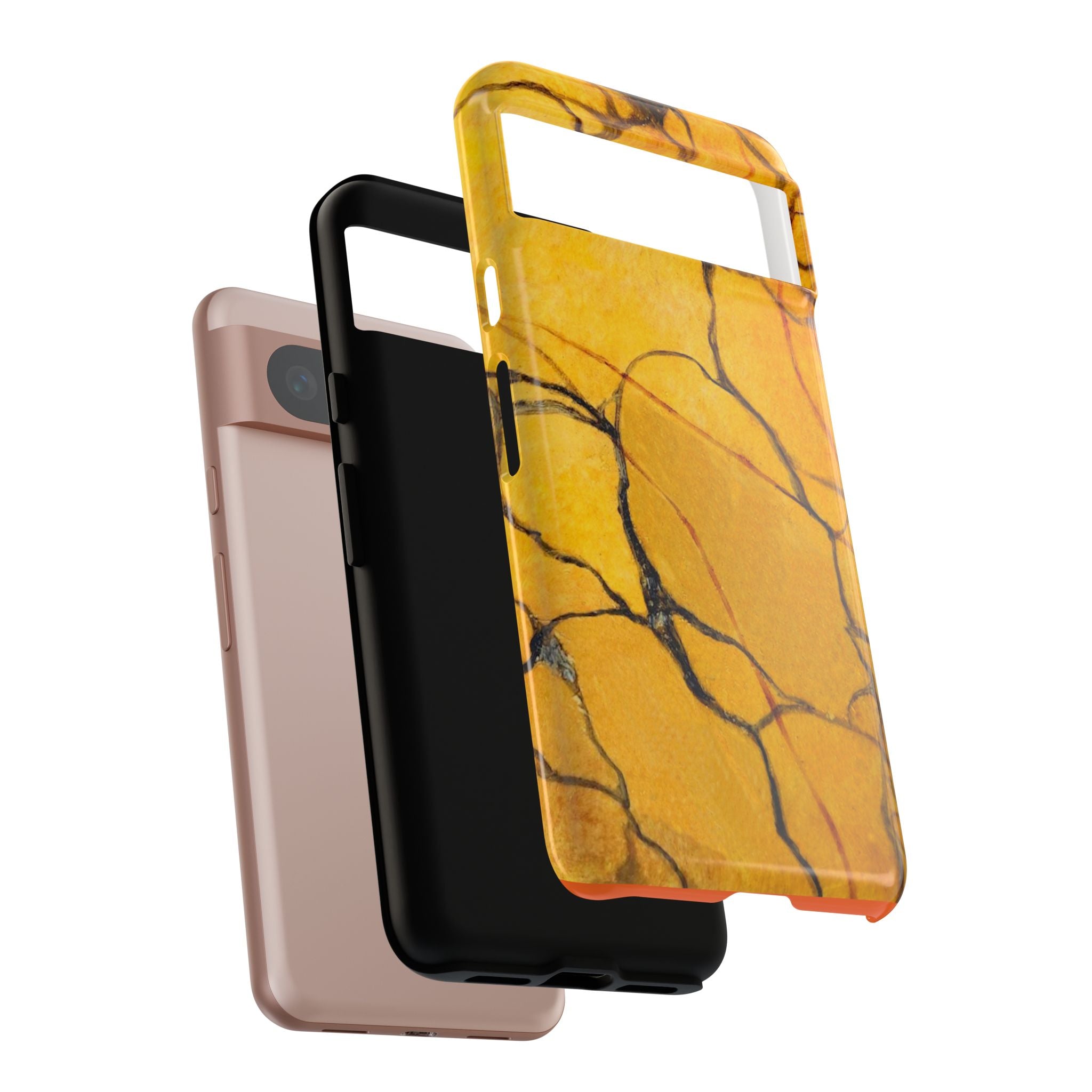  phone case in eye catching gold marble design in glossy or matte finish with silicone lining and hard shell for impact and UV resistance
